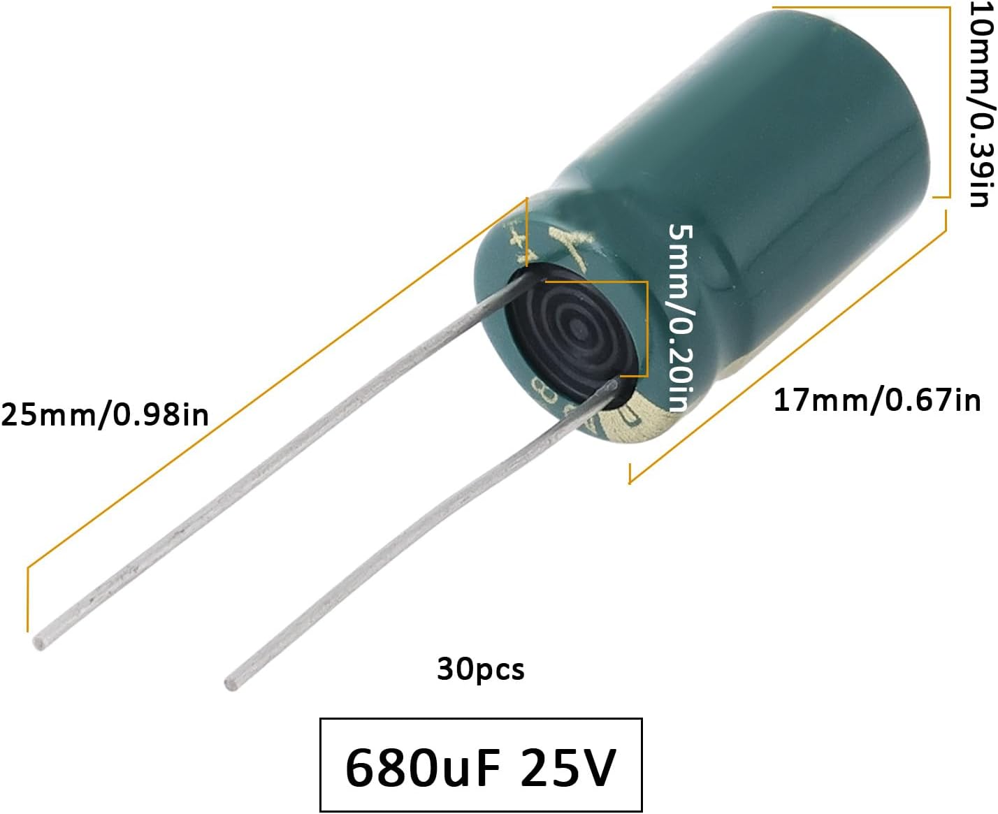 30PCS 680Uf 25V Radial Electrolytic Capacitor 17 X 10Mm Compatible with Electronics Computer Motherboard TV Digital Camera image number 5