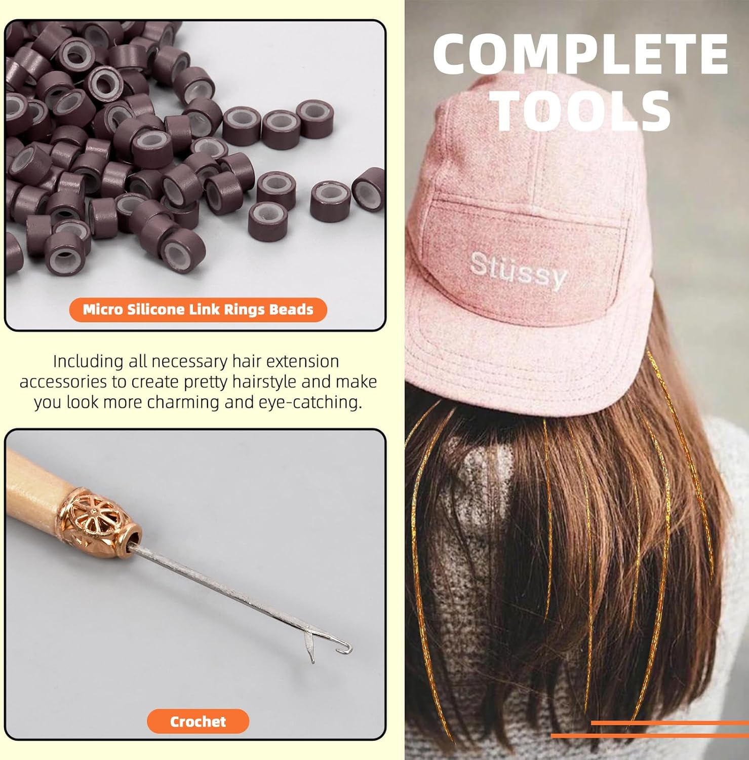 Tanstic 214Pcs Hair Tinsel Kit, 12 Colors 2400 Strands Tinsel Hair Extensions Glitter Hair Extension Sparkling Hair Tinsel Heat Resistant with Tools for Christmas, New Year, Party(47 Inches)