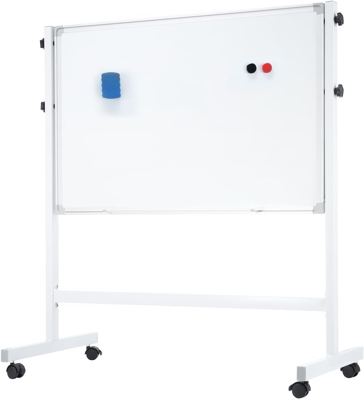 Double Sided Magnetic Whiteboard Interactive Mobile White Board Dry Erase Stand Casters Adjustable Height 90Cmx60Cm