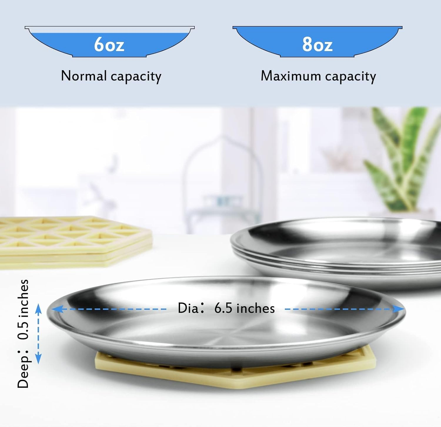 Winerstony Stainless Steel Cat Dishes for Food and Water Bowls for Small Pets Relief of Whisker Fatigue - 2 Sets Shallow Style(6.5 Inch, 2Pack)