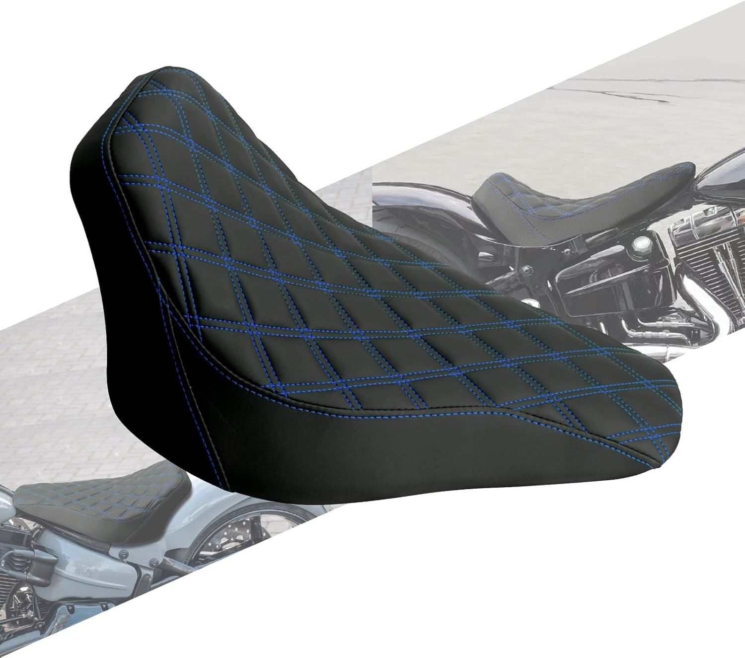 Motorcycle Front Driver Leather/Suede Cushion Pillion Seat Solo Seat Fit for Harley Softail Breakout 2013-2017 Rocker 2008-2017 (Black Stitching)