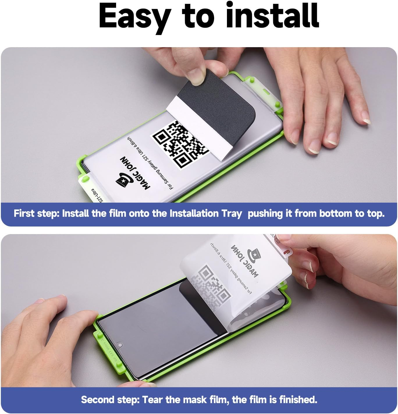 MAGIC JOHN 2 Pack Screen Protector for Samsung Galaxy S21 Ultra - PET Film, Fingerprint ID Compatible, Easy Installation, Shock-Resistant, 3D Curved, Bubble Free image number 5