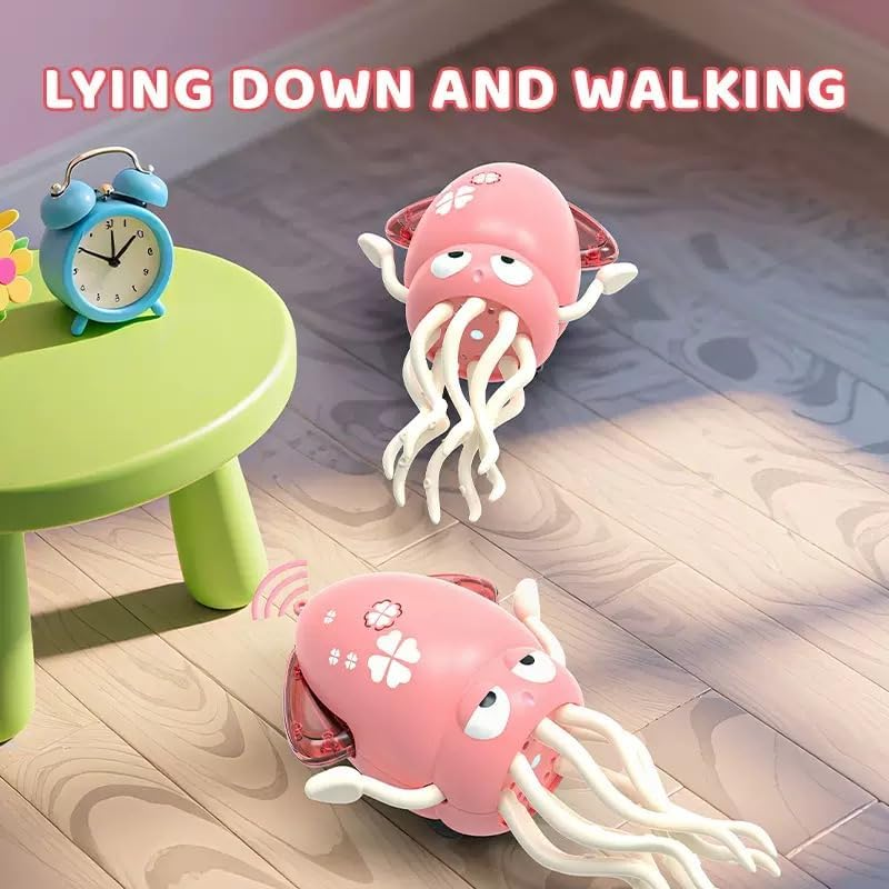 Electric Dancing Octopus Toy, Crawling Octopus Tummy Time Toy with Light and Music, Rechargeable Magic Dancing Music Squid, Electric Crawling Toys for Office Desk Decor (Pink) - Green image number 4