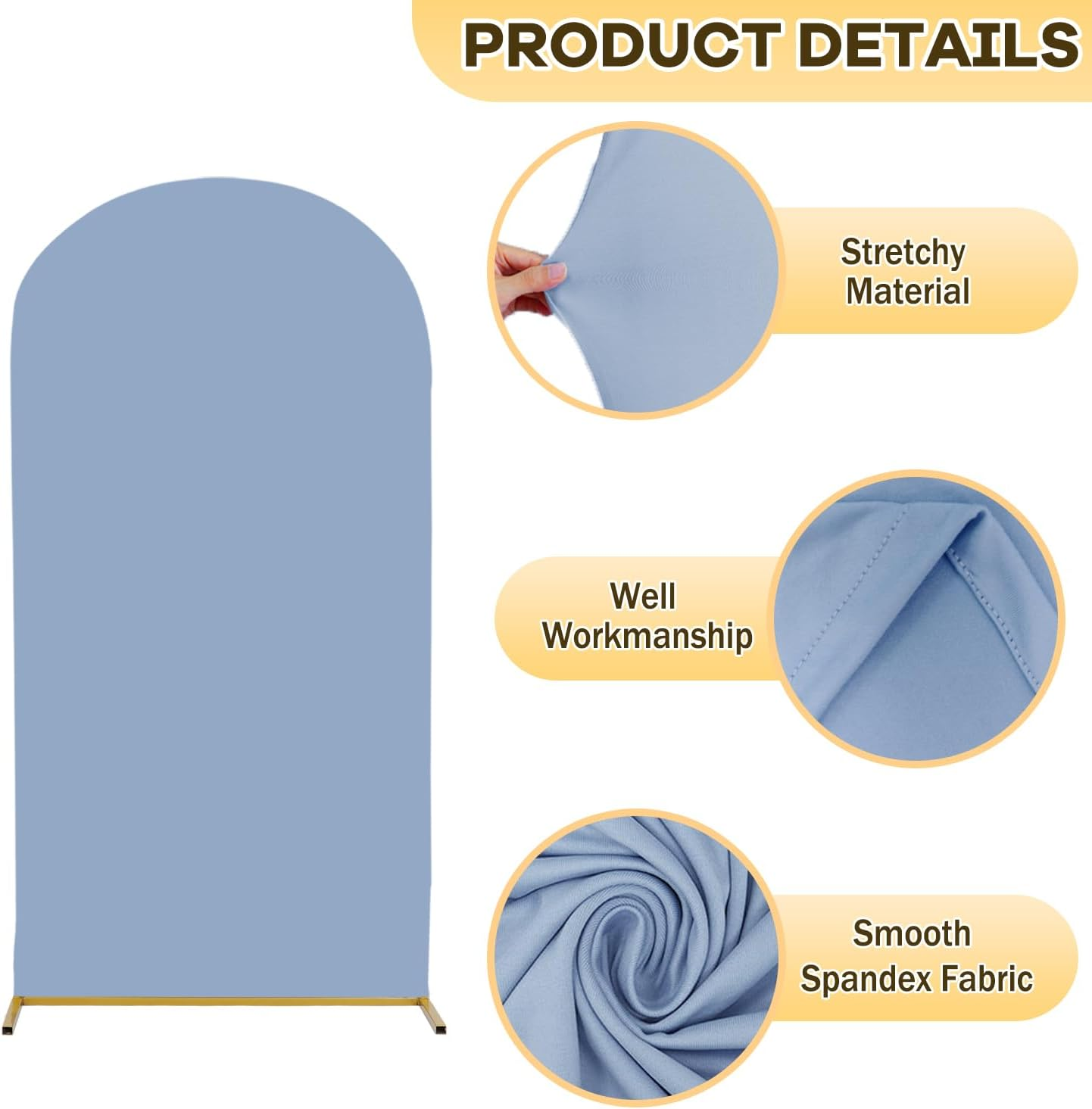ROMANKAS Dusty Blue Wedding Arch Cover 7.2FT Arch Backdrop Covers Spandex Fitted Arch Covers Stretchy Backdrop Double Sided Stretch Arch Cover for Wedding Party Ceremony Decoration image number 3
