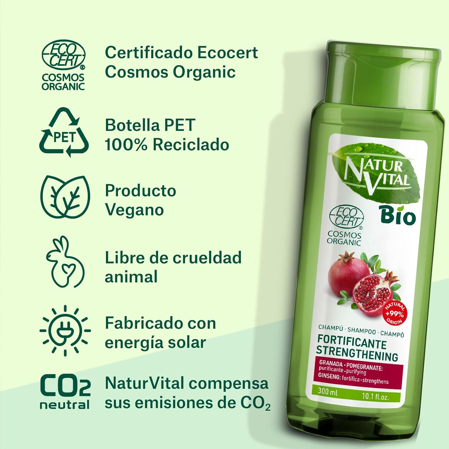 Naturvital Bio Shampoo Strengthening -ECOCERT Certified-No Silicones, Parabens and PEG - 300Ml image number 2