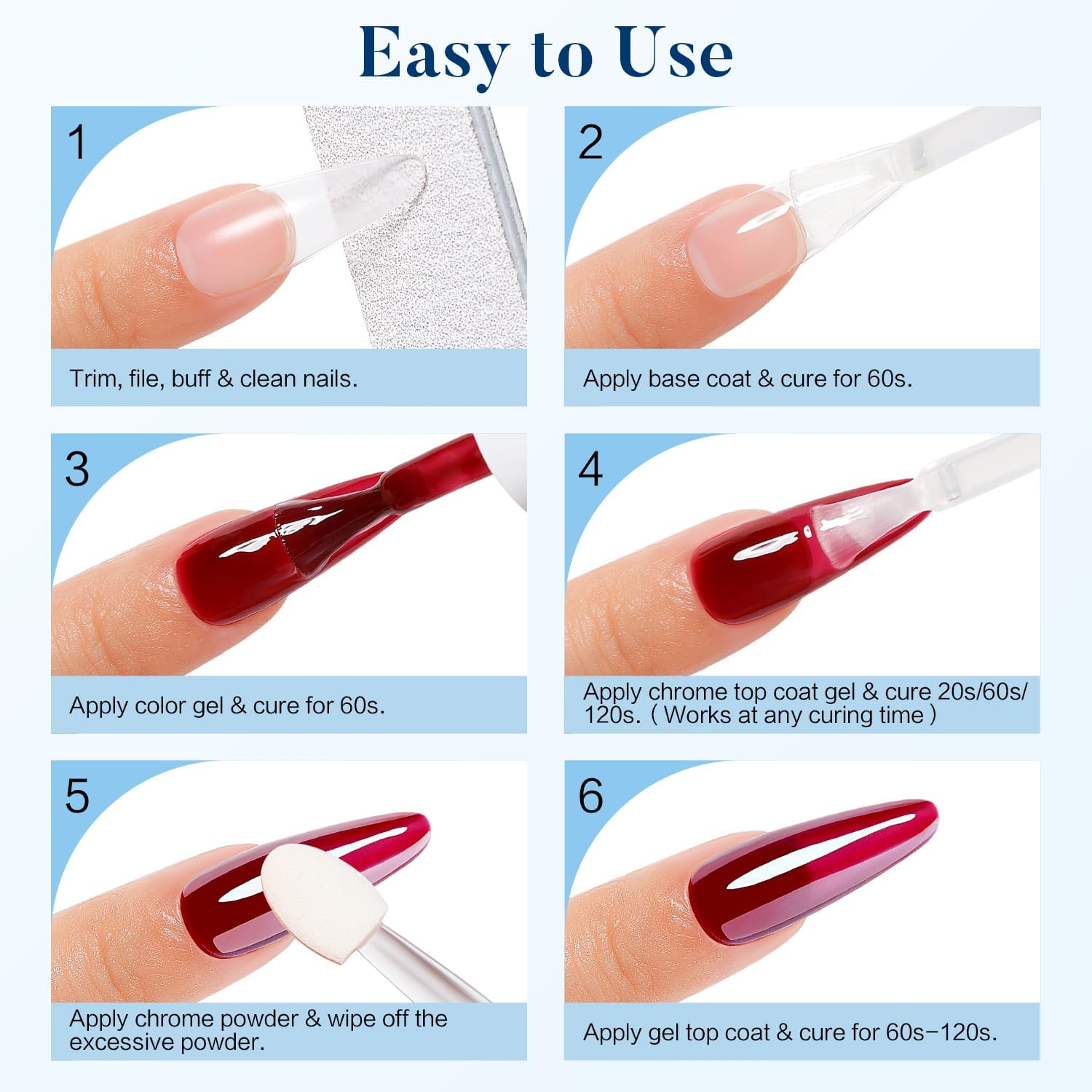 Nicedeco Gel Top Coat for Chrome Nail Powder, Hema Free, Cruelty Free, Vegan, Mirror Shiny Clear No Wipe Long Lasting Nail Polish image number 6