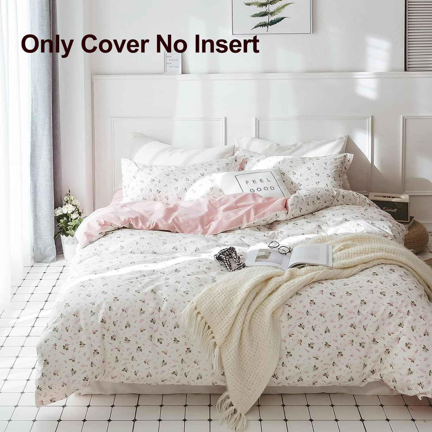 Pink and White Duvet Cover Twin Size - 2 Pcs Floral Flower Leaf Pattern Printed Reversible Microfiber Comforter Cover Bedding Set - 68X90 Soft Aesthetic Cottage Preppy Bedroom Decor for Women Girls image number 4