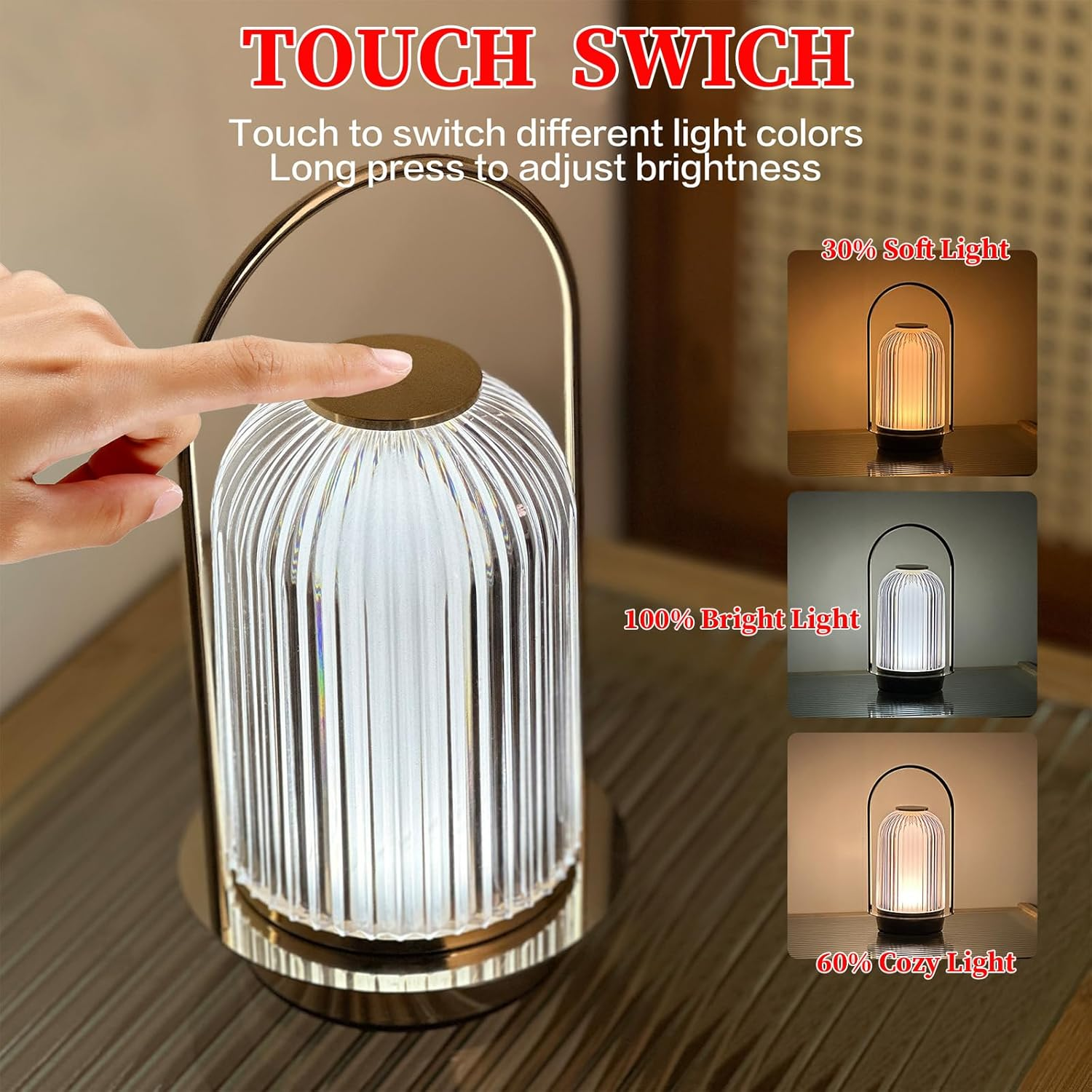 LED Table Lamp, Cordless Rechargeable, 3 Colour Stepless Dimming, Touch Control, Portable Night Light (Modern, Small+26#) image number 4