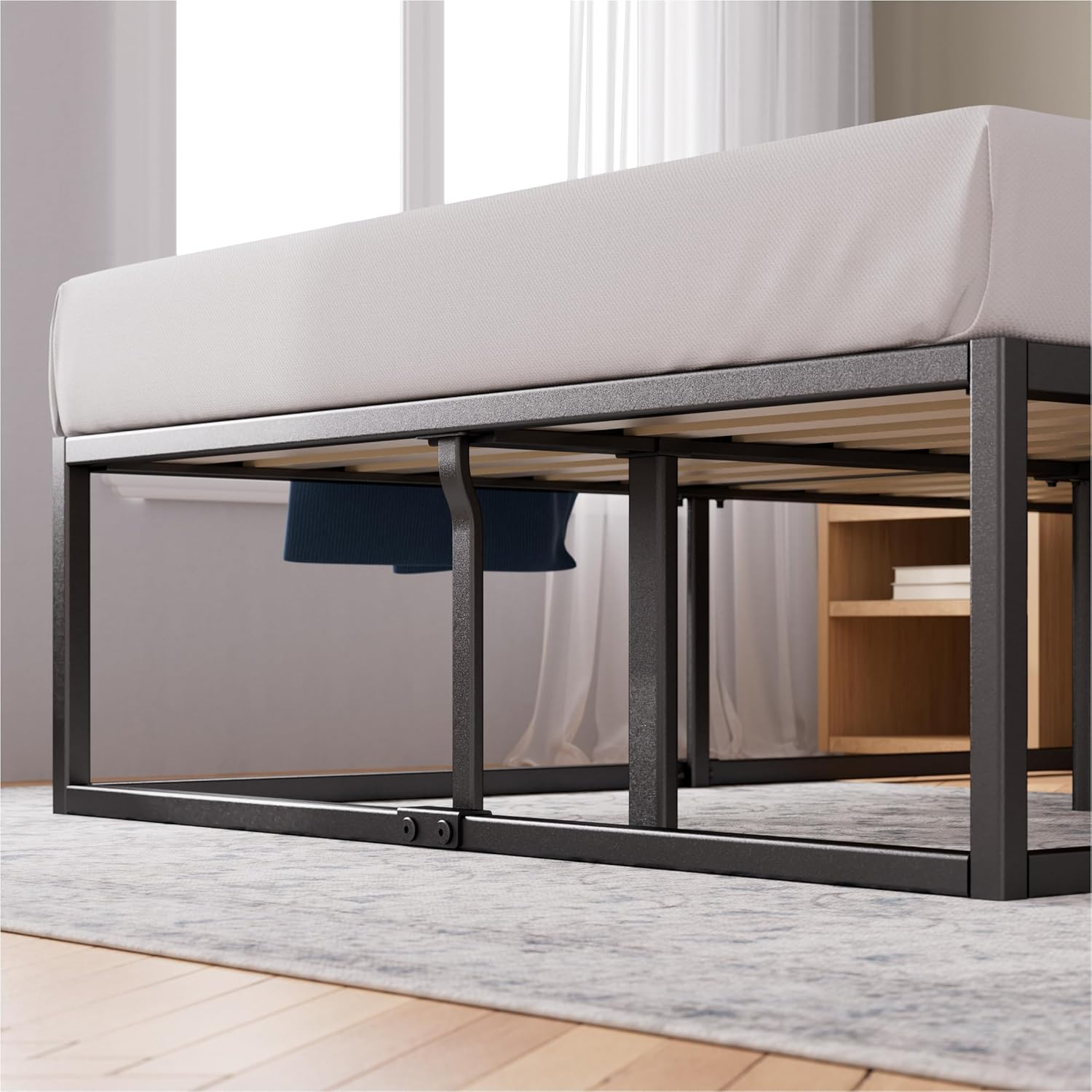 Zinus Joseph 45Cm Single Bed Frame with under Bed Storage and Mattress Base - Industrial Metal Steel, Black image number 5