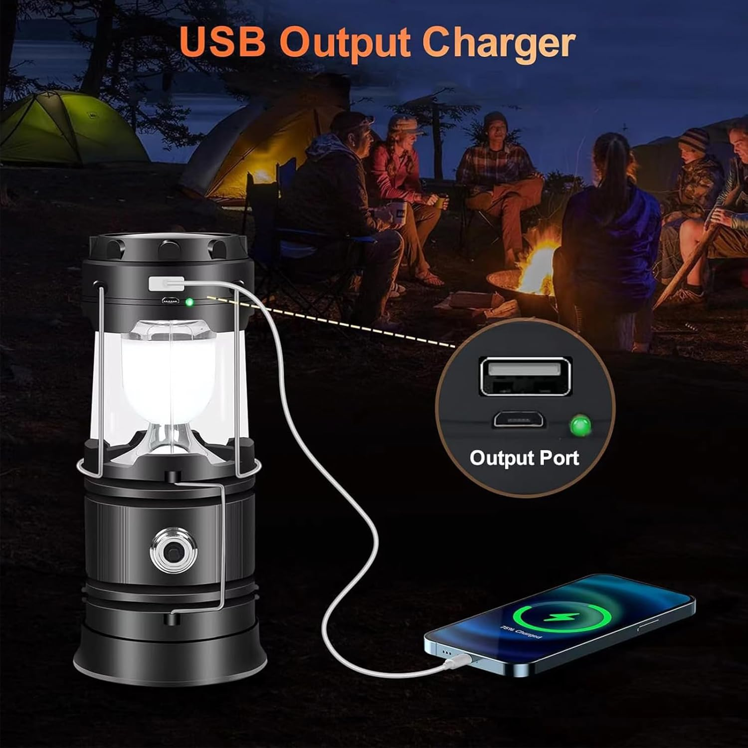 Collapsible Portable Solar Camping Lantern, USB Rechargeable LED Flashlight Survival Kits for Wild Camping Home Emergency Light Power Outages Hiking Hurricane (1 Pack)