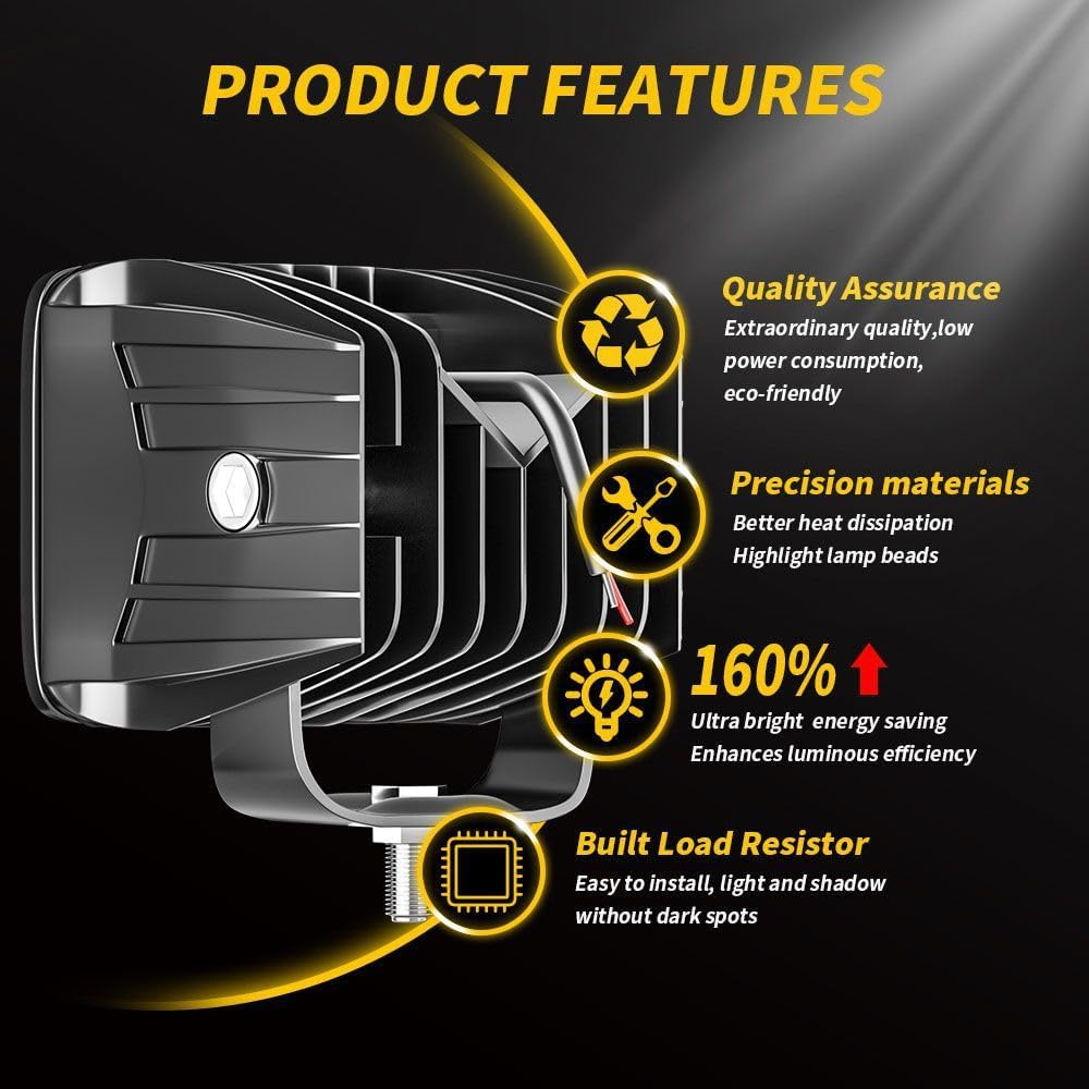 RUNEWAX 3 Inch LED Light Bar Yellow Pods Triple Row 60W Flood Spot Combo Driving Fog Lights 12V for Offroad Tractor ATV UTV SUV Waterproof IP67, Pack of 2 (Amber/Yellow) image number 3