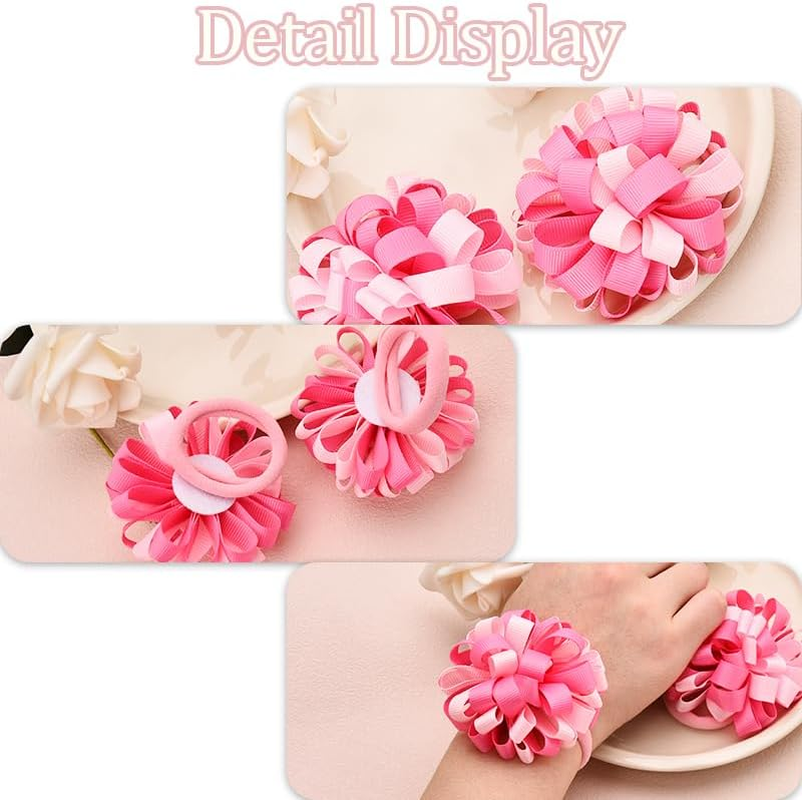 2 PCS Curly Korker Hair Bows Ties Elastic Pink Hair Ribbons Ties for Kids Girls Cute Cheerleading Hair Rubber Bands Boutique Hair Ponytail Holders for Long Hair Accessories, Pink image number 4
