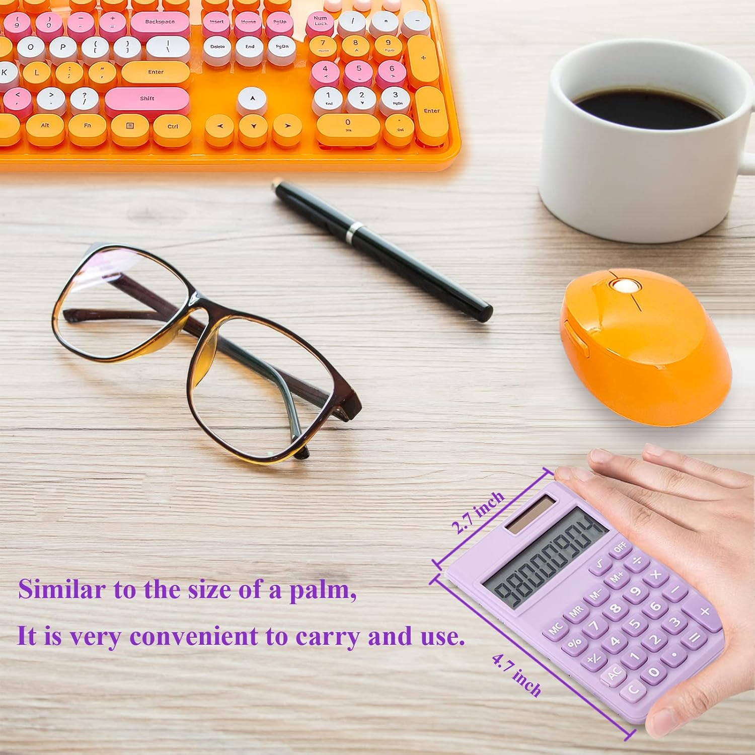 Seaciyan Basic Calculator, Desktop Cute Pocket Size Mini Calculators for School, Office, Home (Purple) - Purple image number 4