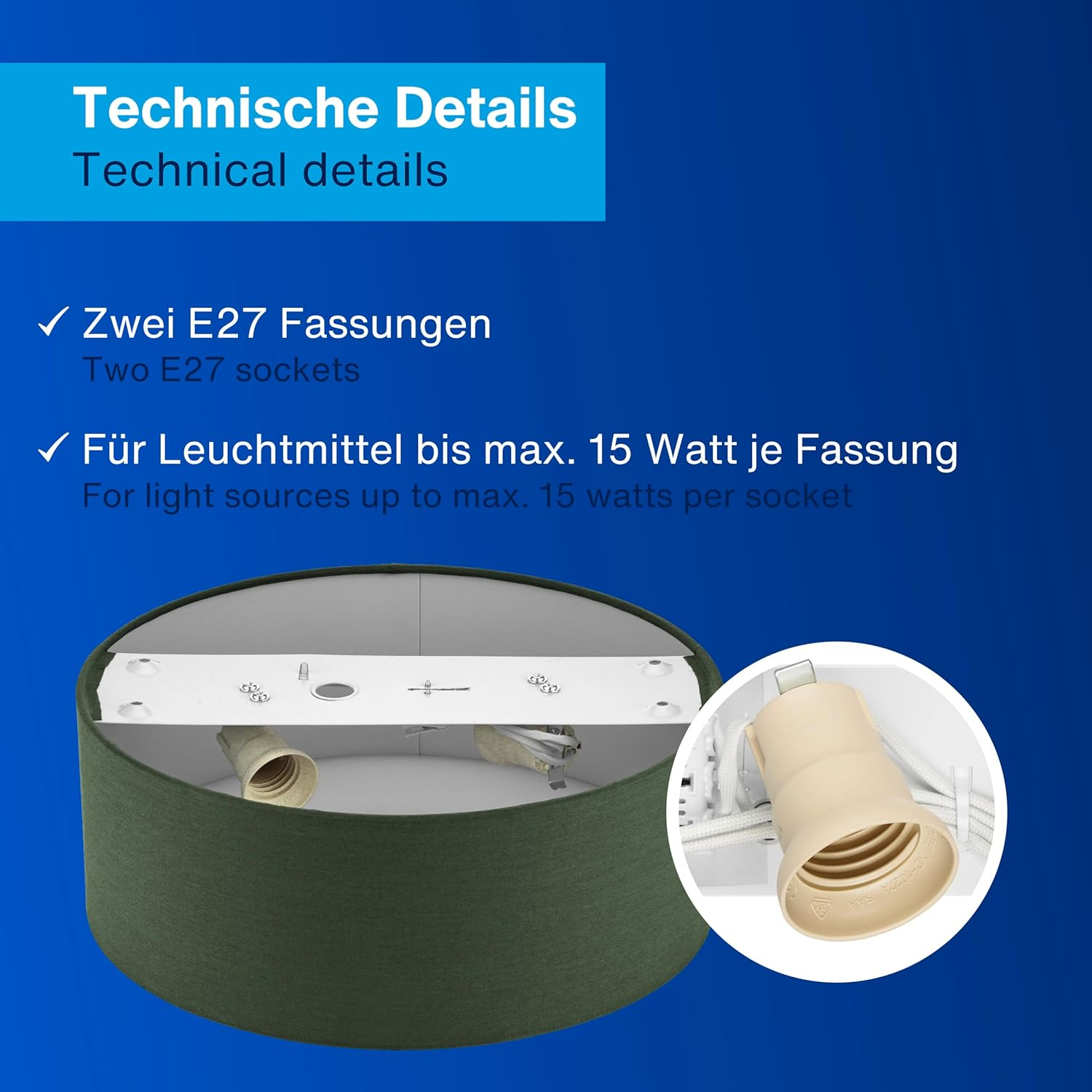 REV Ceiling Lamp 30 Cm round with Fabric Shade in Modern Style - Ideal for Bedrooms, Living Rooms and Children'S Bedrooms, Dark Green