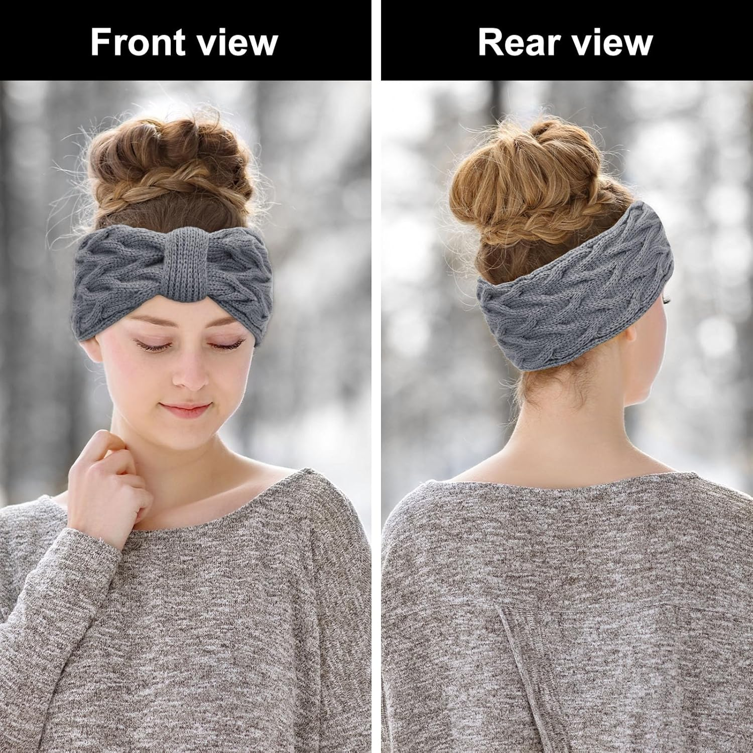 Pack of 2 Women'S Winter Headbands, Girls' Lined Fleece Hair Band, Elastic Headband, Knitted Headband, Women'S Headband, Knitted Headwrap, for Autumn and Winter (Black + Grey) image number 1