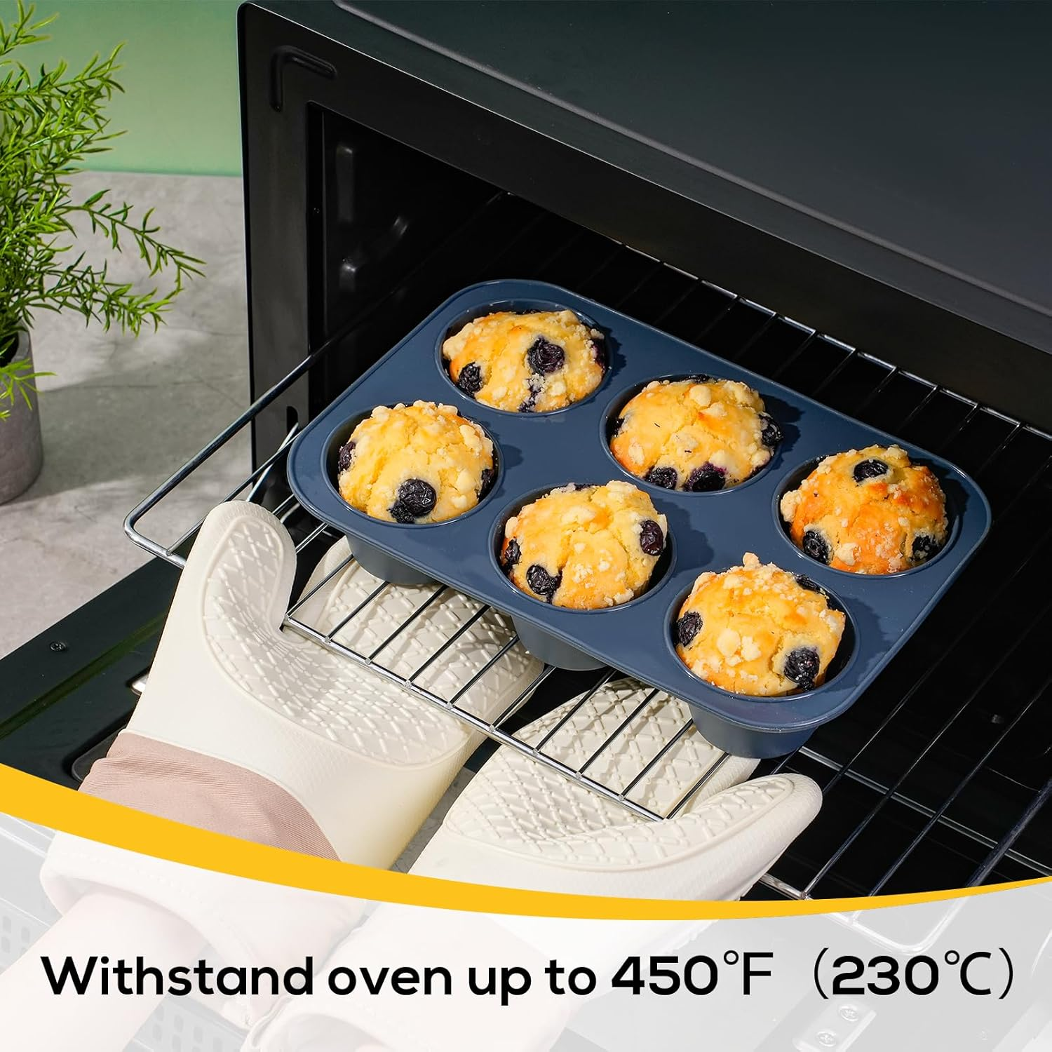 2 Pack Silicone Muffin Baking Pan & Large Cupcake Tray 6 Cup - Nonstick Giant Cake Molds/Tin, Large Silicon Bakeware, BPA Free, Dishwasher & Microwave Safe by Folksy Super Kitchen (Grey) image number 3