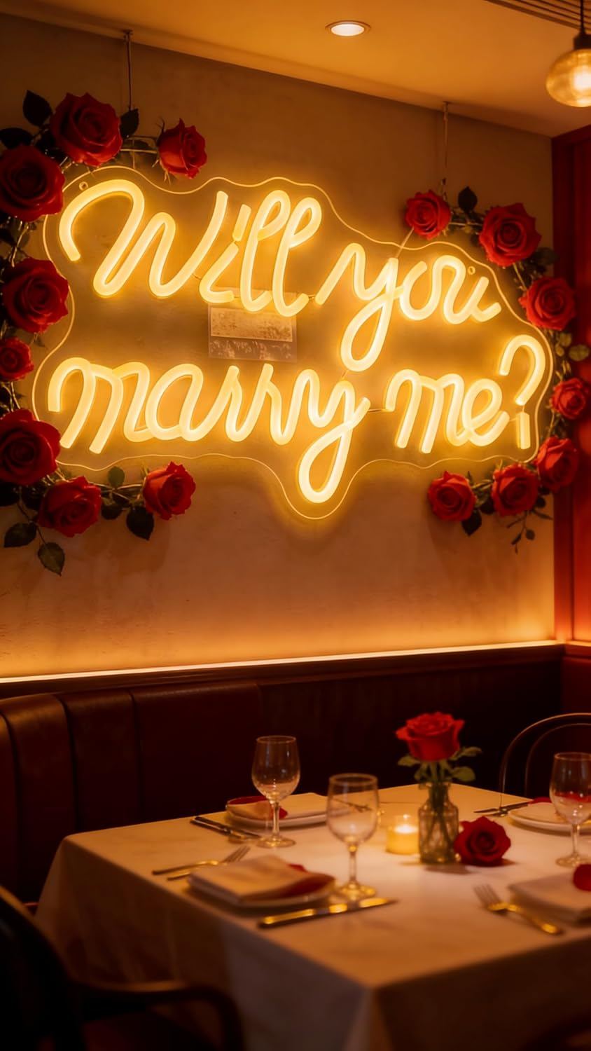 Will You Marry Me Neon Signs, 42X23.8 Cm LED Neon Signs for Wall Decor, USB Powered Will You Marry Me Shaped Decor Neon Light with Switch, Backdrop Light up Sign for Proposal Wedding Anniversary (Yellow) - Clear image number 3