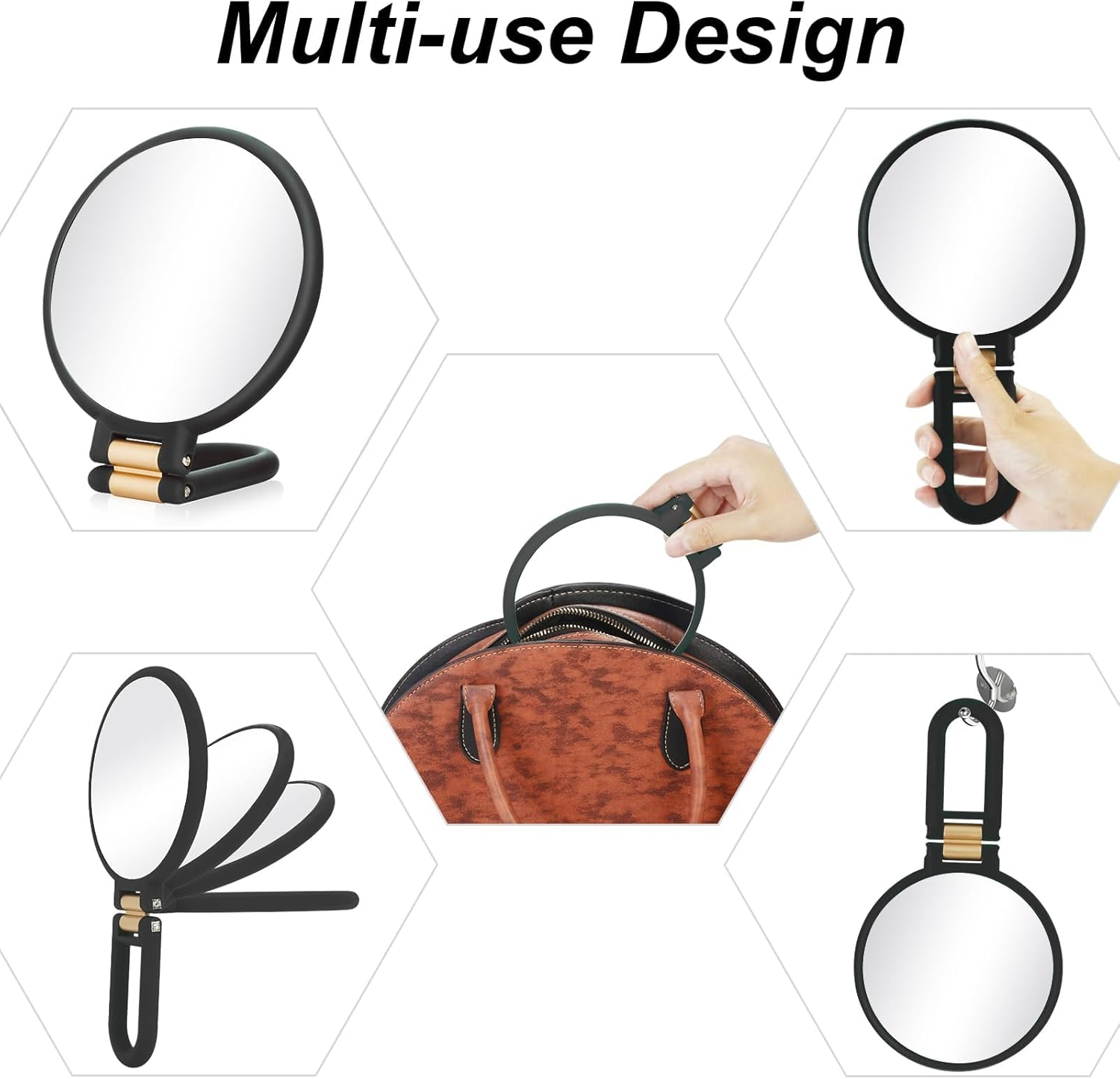 Magnifying Travel Mirror, Hand Mirror with Handle - Double Side Hand Held Mirror with 1X 30X Magnification & Foldable Handle, XICEN Portable Travel Makeup Hand Mirror for Women (Black) - Black image number 4