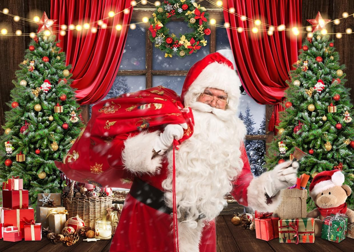 AIIKES 10X8Ft Christmas Backdrop Winter Christmas Backdrop for Photography Merry Xmas Tree Window Retro Wood Backdrops 12-636 image number 1