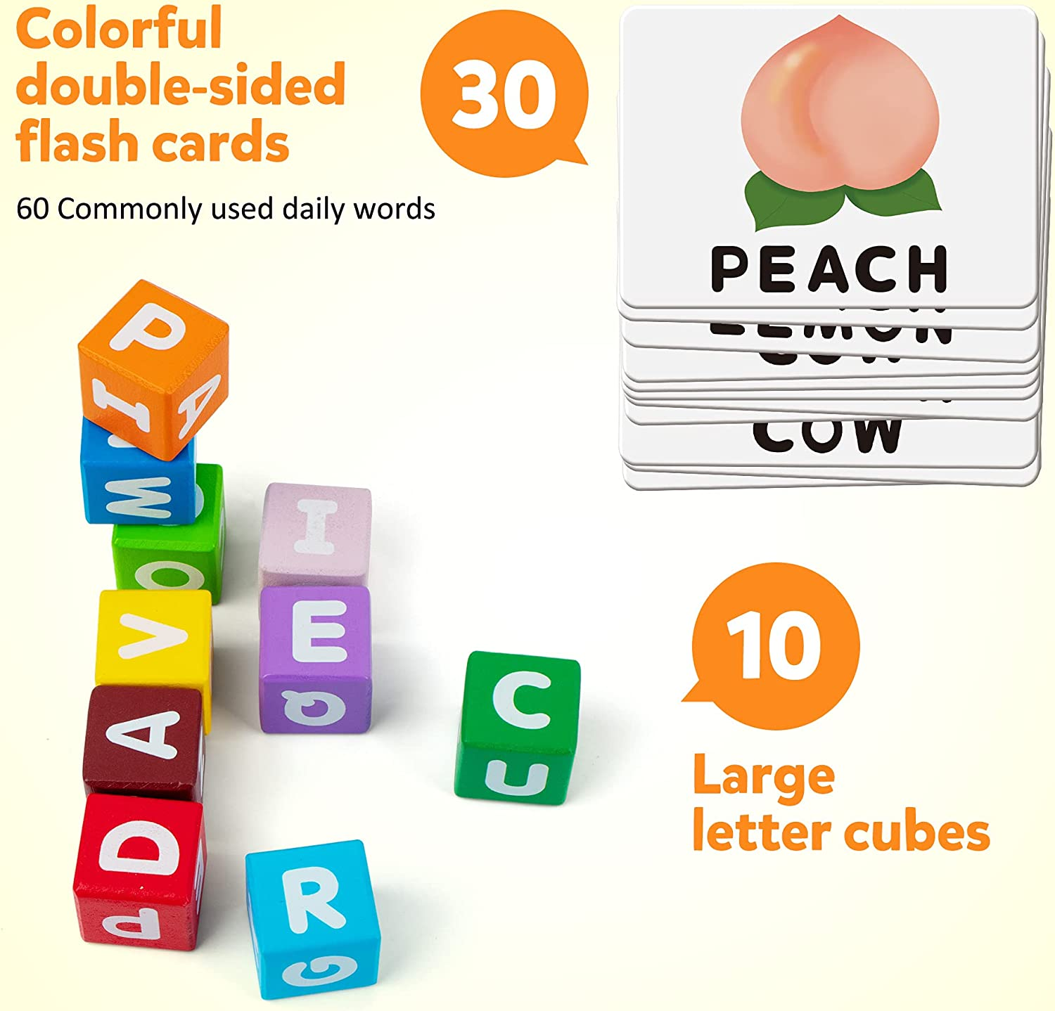 Coogam Wooden Blocks Spelling Game, Color Alphabet Letters Matching Flash Cards ABC Sight Words Learning Educational Montessori Puzzle for Preschool Kids Boys Girls Age 3 4 5 Years Old