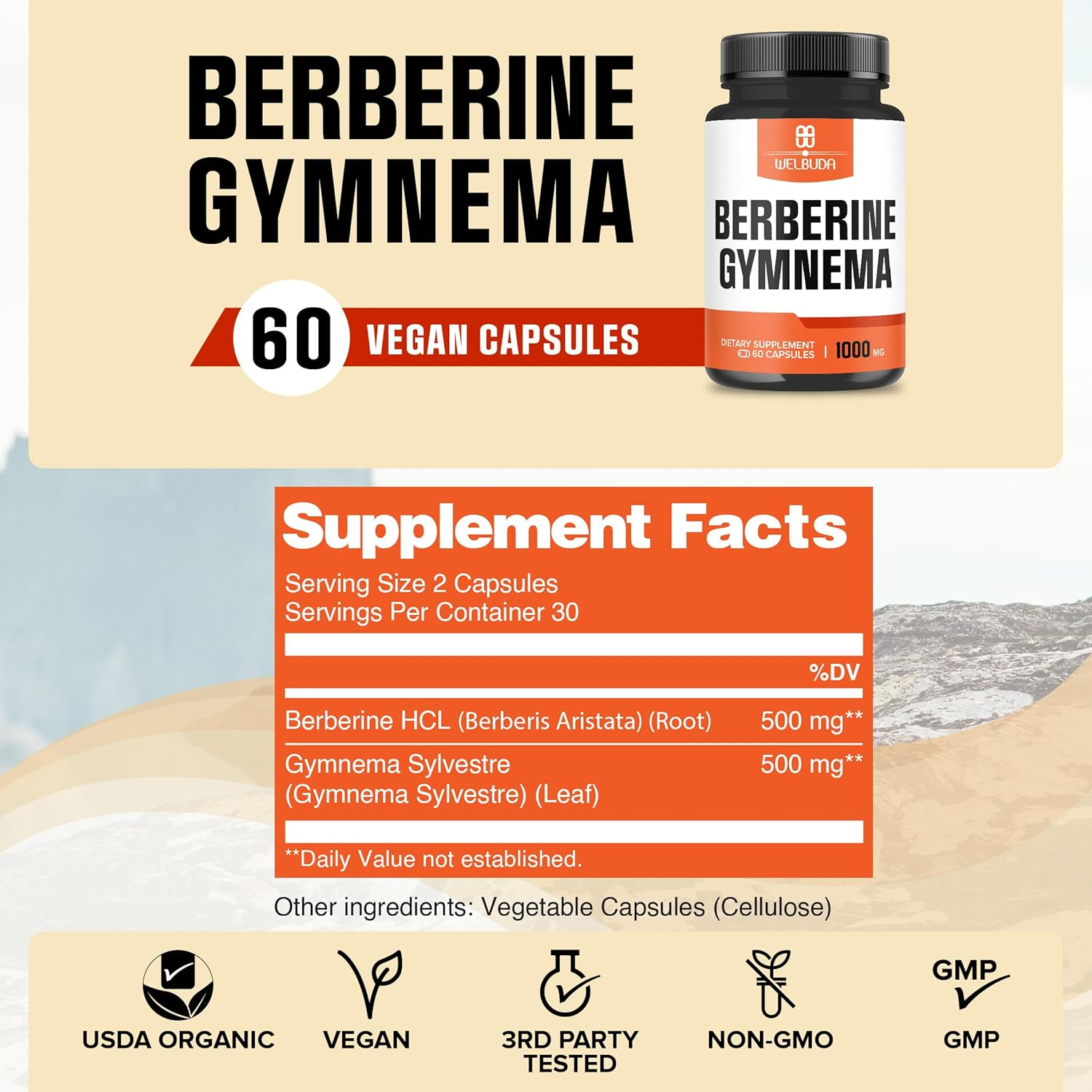 Berberine Supplement with Gymnema Sylvestre Leaf - 60 Capsules image number 2