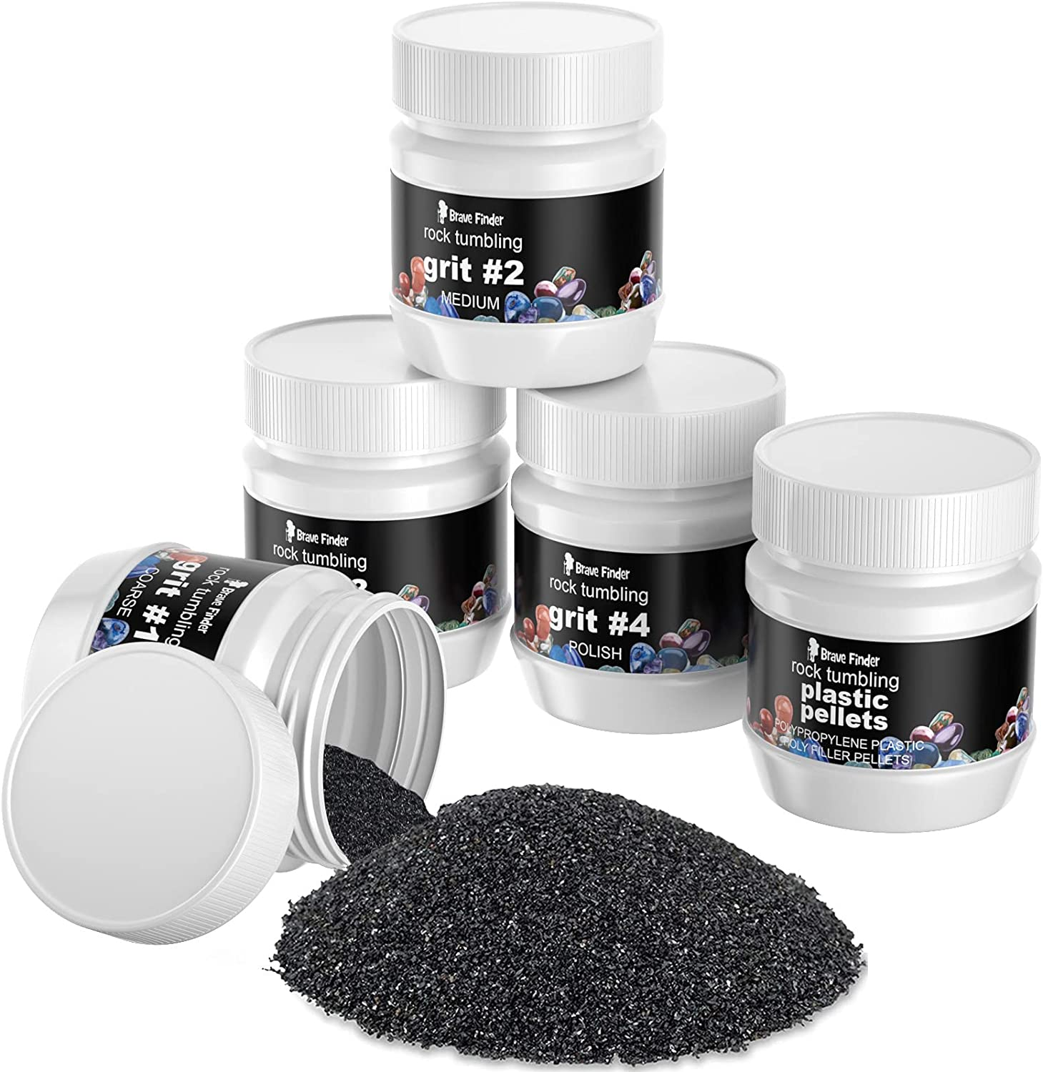 CAPKIT Rock Tumbler Refill Grit Media Kit, Stone Polisher (3.5 Pounds Polishing Grits + Poly Plastic Pellets), Compatible with Any Brand Tumbler, 5-Steps for Tumbling Stones image number 3