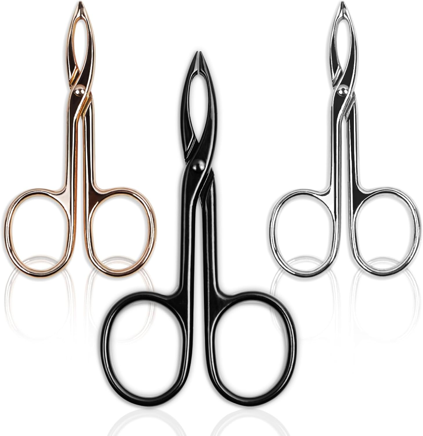 Haikole Tweezers for Women Facial Hair 3 Pieces Eyebrow Tweezers,Scissor Tweezers for Remover Facial Hair Eyebrows Care Wig Plucking,Scissor Handle Tweezers Scissors (A-3 Colors 3PCS) image number 2