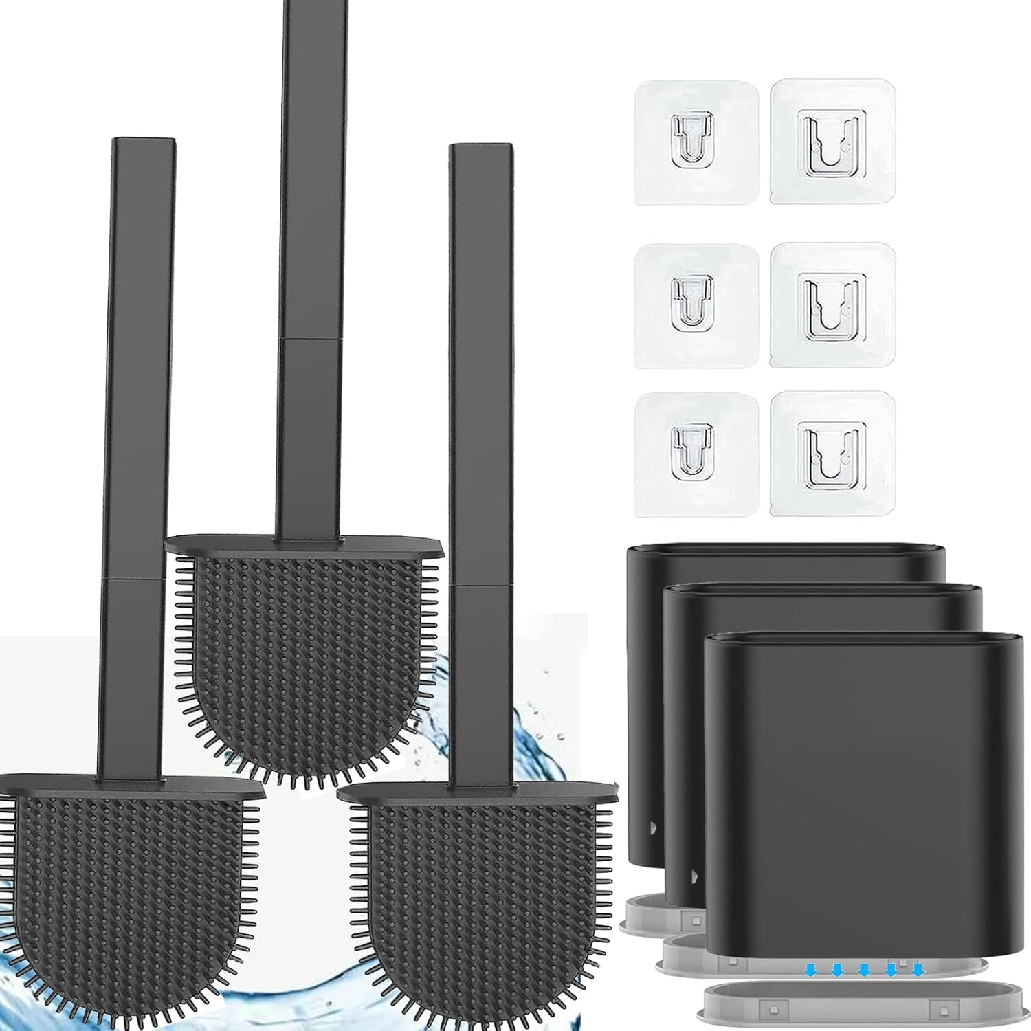 Silicone Toilet Brush-Soft Flat Toilet Brush with Holders,Toilet Brush and Holder Set, Silicone Toilet Brush with TPR Bristles, Wall Mounted and Standing (2 White)