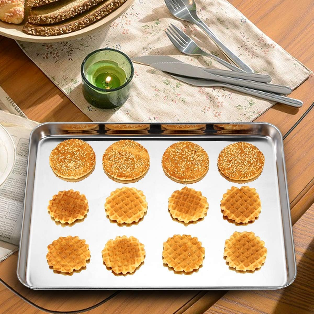 Baking Sheets Set of 2, Stainless Steel 2-Piece Cookie Sheet, Toaster Oven Baking Pan Set, Rectangle Size 16 X 12 X 1 Inch, Healthy & Non Toxic, Mirror Finish & Rust Free, Dishwasher Safe(16Inch) image number 4