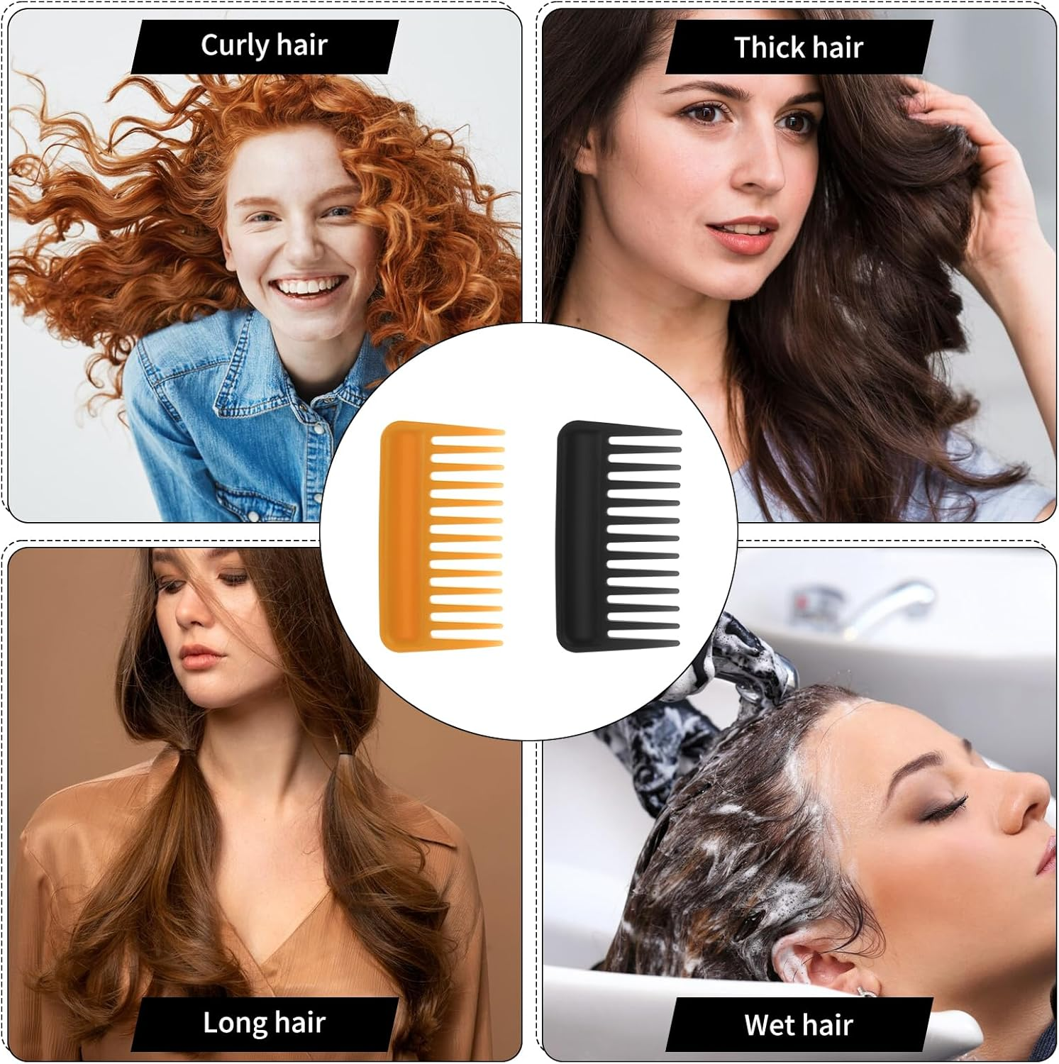 Styquenzer 2Pcs Mini Wide Tooth Comb,Small Travel Comb Portable Detangling Comb Beard Comb Large Tooth Pick Comb Anti-Static Small Comb Hair Styling Comb for Curly,Wet,Dry,Long Hair, Black, Yellow