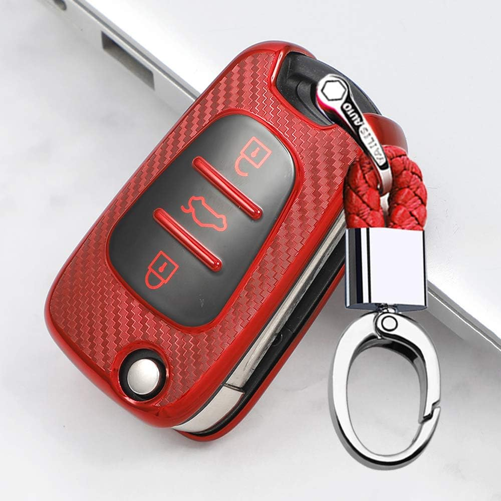 Ontto TPU Silicone Car Key Fob Cover Keyring for Kia Ceed Sportage Sorento Rio Hyundai I10 I20 I30 IX35 Veloster Accessories Flip Folding Key Case Remote Key Shell Key Holder Protector Red image number 5