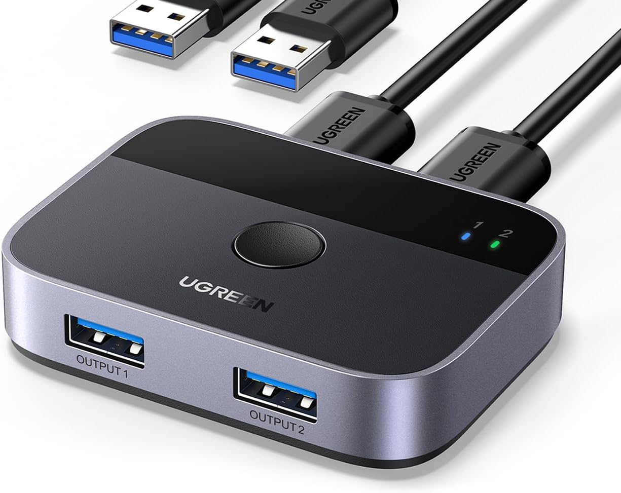 UGREEN USB 3.0 Switch 2 in 2 Out, USB Switcher 2 Computers Sharing Keyboard and Mouse Printer Scanner Webcam, Printer Splitter for 2 Computers, 2 Port USB Selector Switch with 2 USB3.0 Cables image number 4