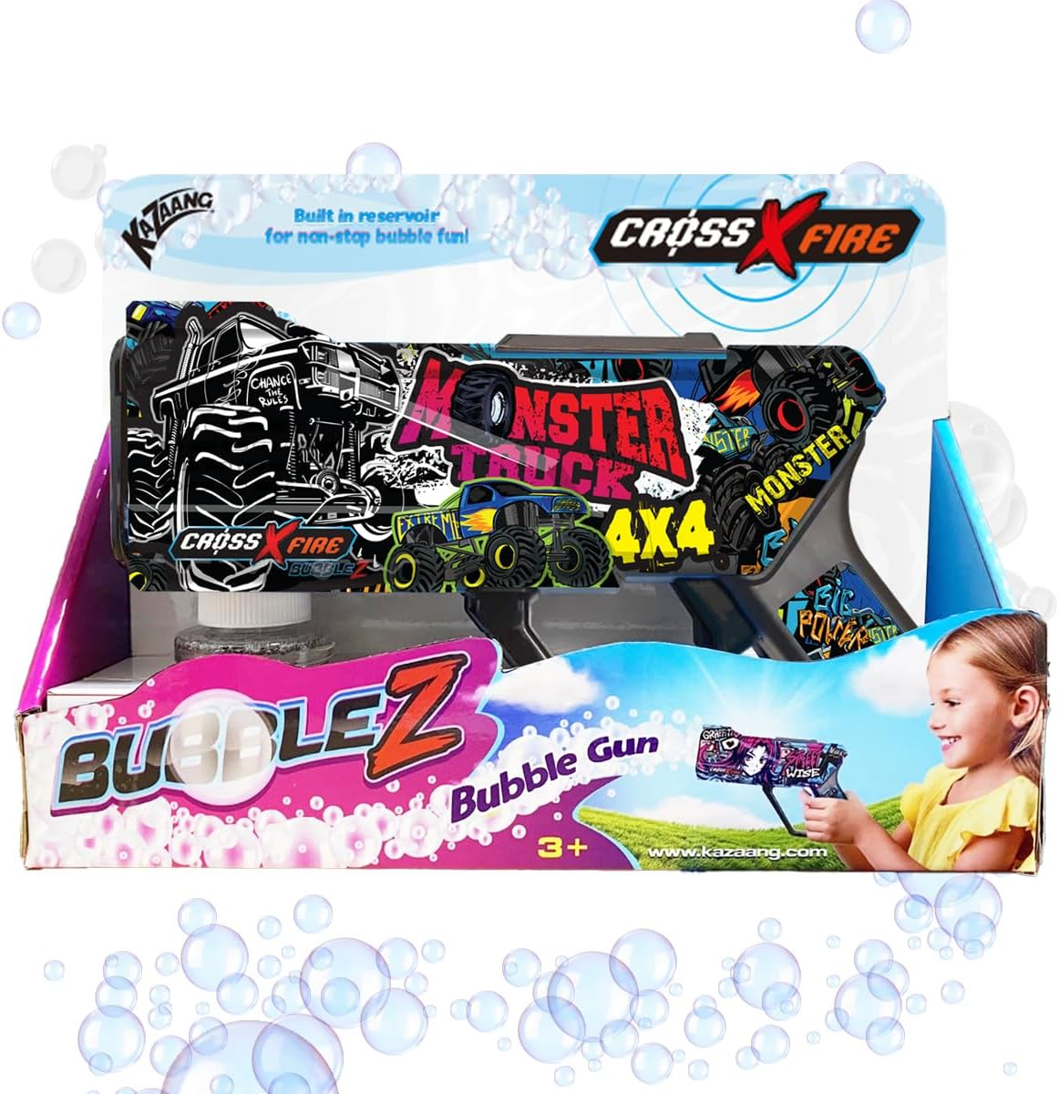 Kazaang Bubblez Bubble Gun - Kids Bubbles Gun with Large Capacity Tank - Battery Powered Automatic Bubble Blower Toy for Ages 3 and up - Monster Truck image number 5