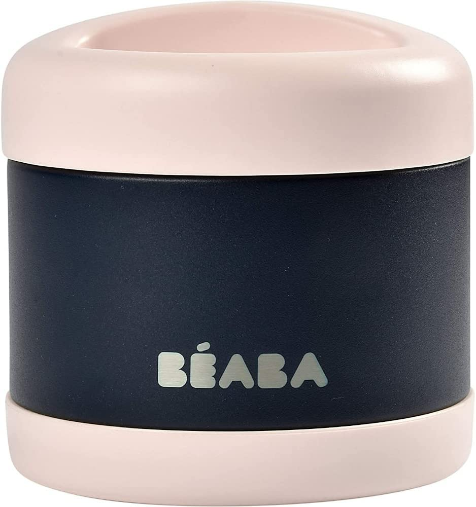 BEABA 500Ml Insulated Food Flask for Hot & Cold Meals - 100% Airtight Stainless Steel Thermo Food Jar for Baby, Kids & Travel, Thermal Double-Layer Hot Food Container (Light Pink/Night Blue)