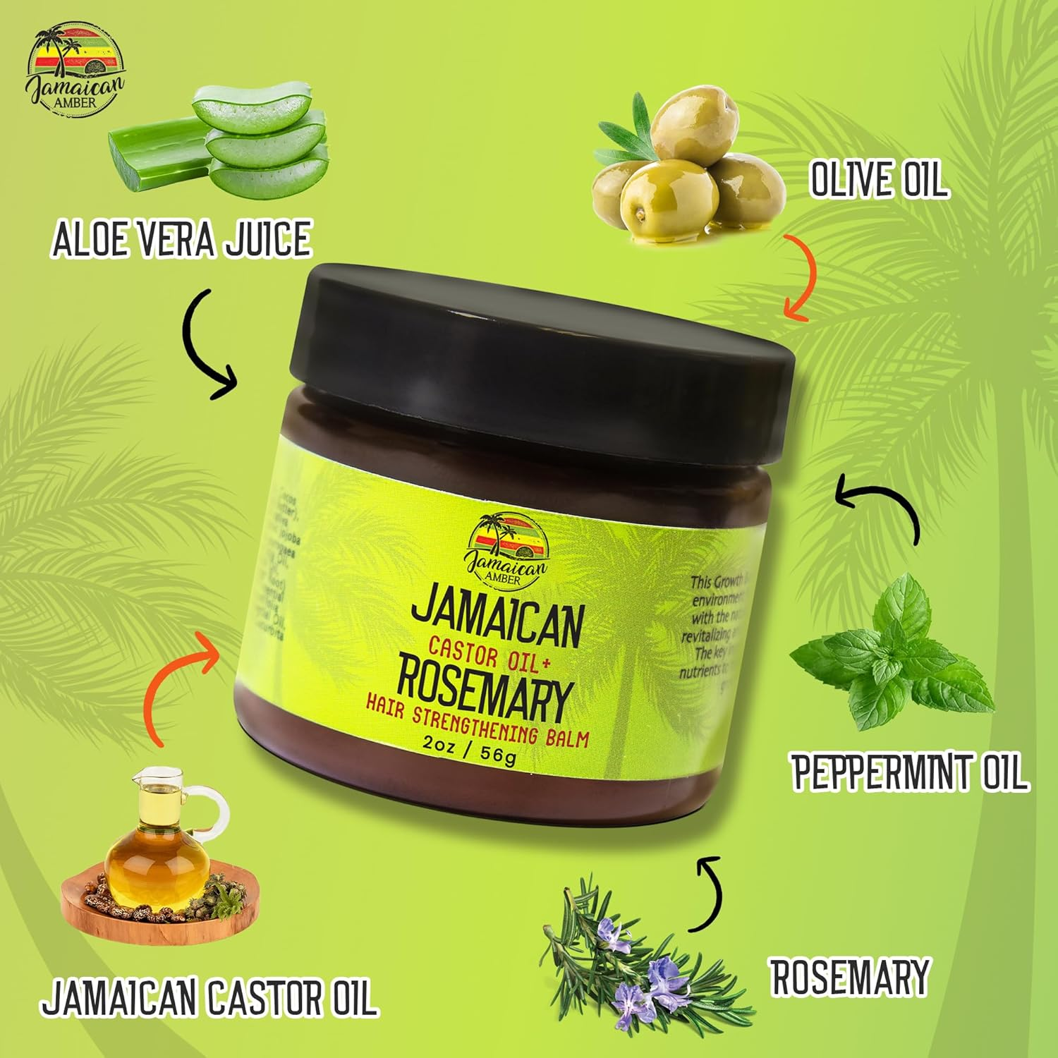 JAMAICAN Ambre Hair Balm - 2 Fl Oz | Natural Strengthening & Nourishing Blend with Castor Oil & Rosemary for Thick, Long Hair image number 3