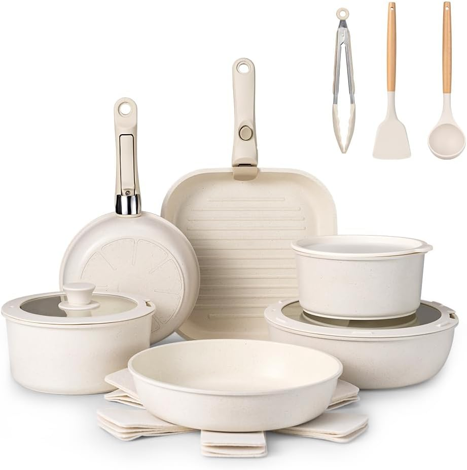 ZUNI 20Pcs Pots and Pans Set, Nonstick Cookware Sets Detachable Handle, Non-Toxic Kitchen/Rv Cooking Set with Frypan, Saucepan, Grill Pan, Dishwasher Safe, PFOA PFOS Free image number 4