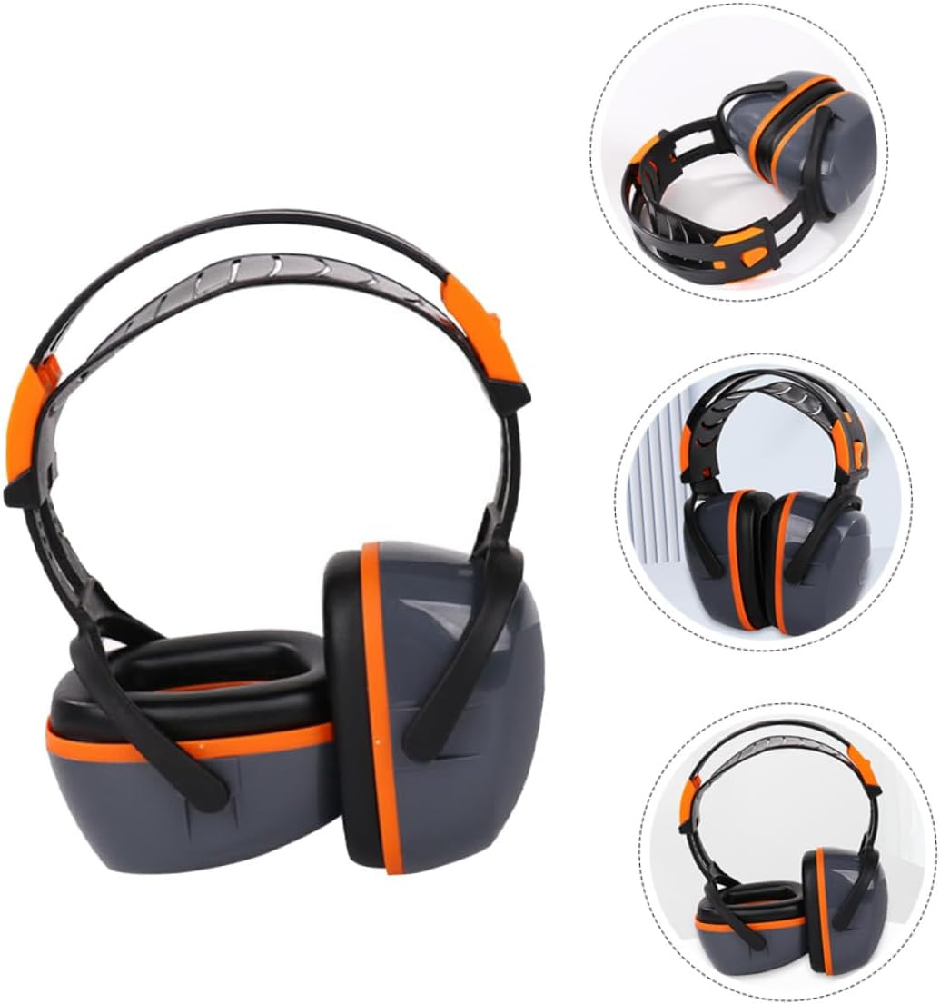 Jojofuny Noise Cancelling Ear Muffs and Professional Stereo Sound Headset, Comfortable Over-Ear Noise Reduction Ear Protection for Studying, Working and Sleeping, Orange-Grey image number 4