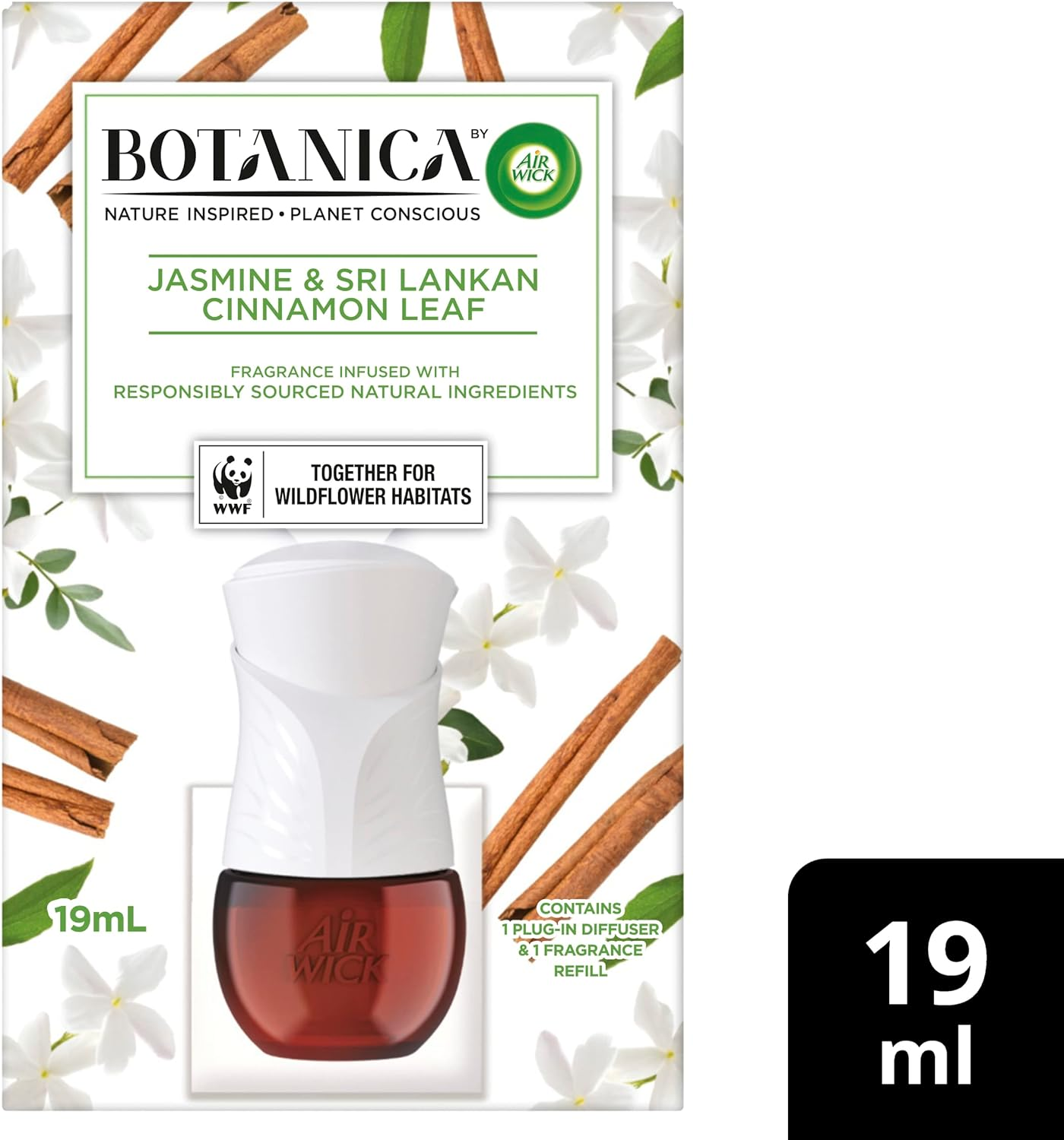 Botanica Electric Diffuser Device with Jasmine and Sri Lankan Cinnamon Leaf Fragrance Refill 19 Ml image number 2