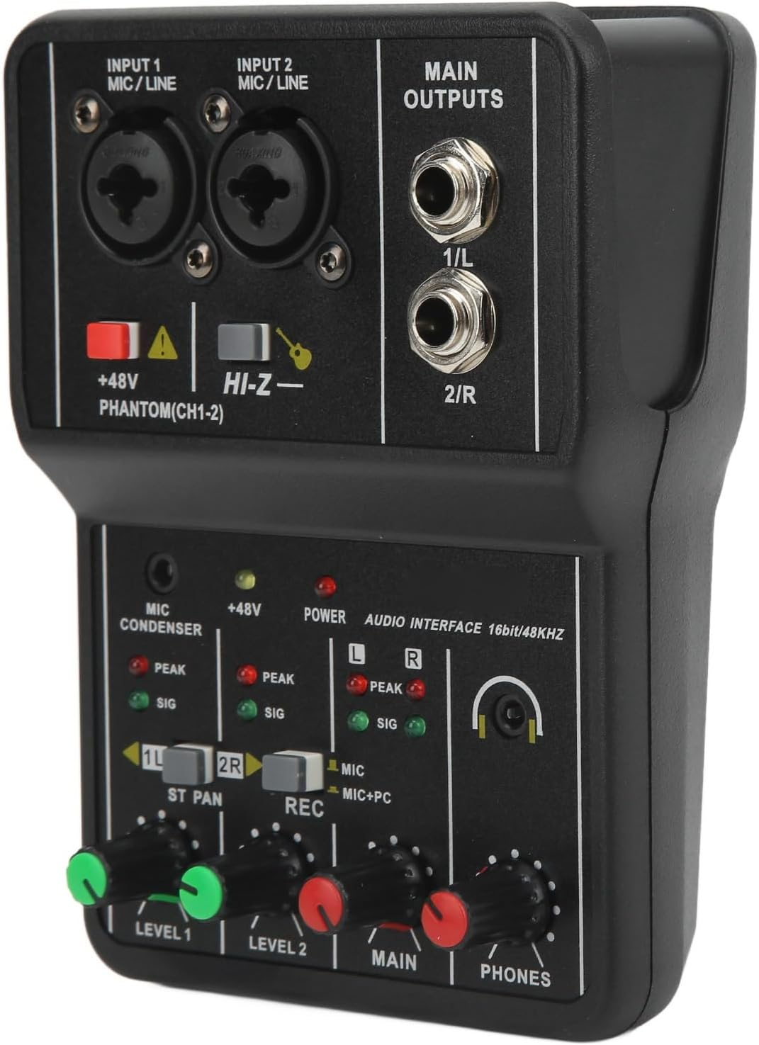 2 Channels Audio Mixer, Sound Card USB 48V Phantom Power Compact Sound Mixing Console, USB Soundcard for PC Recording for Music Recording Home Karaoke Internet Karaoke image number 1