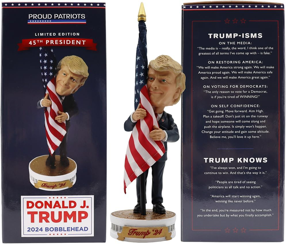 Proud Patriots Donald Trump Bobblehead | (Trump Holding American Flag - Cloth Flag Included) image number 3