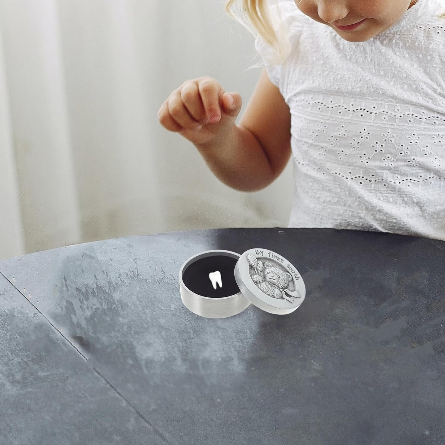 JOINPAYA Metal Baby Tooth Box Tooth Fairy Box First Tooth Saver Case Storage Container for Lost Teeth Children Newborn Birthday Baby Shower image number 4