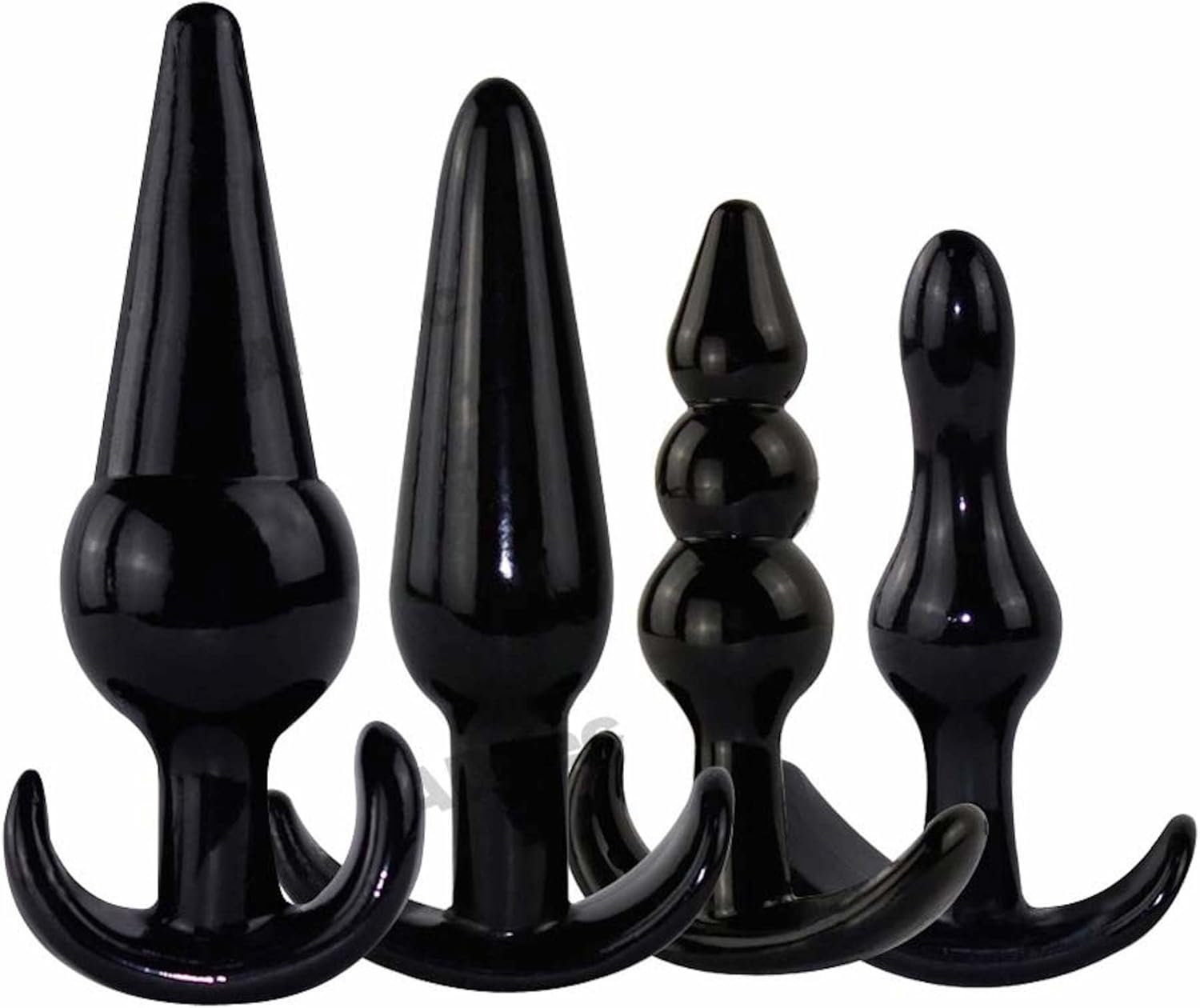 4 Anal Butt Plug Training Kit Set Beads Dildo Prostate Massager Trainer Sex Toy (Black)