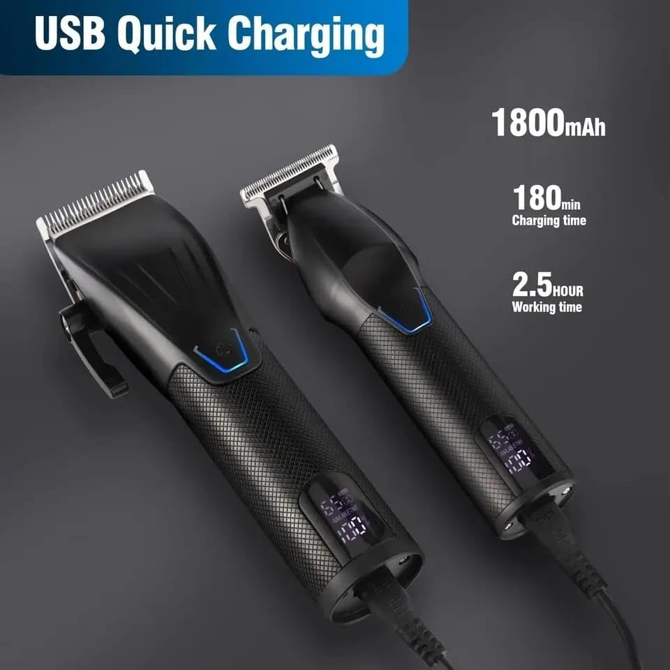 OZK Professional Hair Clipper Trimmer Set - Carbon Steel Blade - Cordless Barber Clipper LED Display - Beard Trimmer Men - 1 Count image number 4