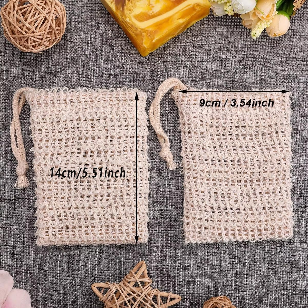 AIMALL 50 PCS Cotton and Linen Knotted Soap Net Bag - Bulk Bath Cleansing Bubble Net for Handmade Soap, Facial Wash, and Body Wash