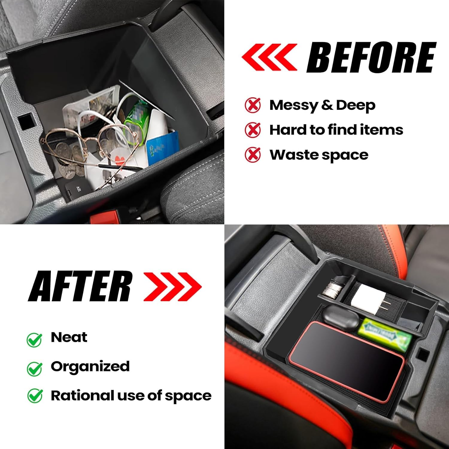 Center Console Organizer Tray for 2024 Ford Ranger Interior Armrest Storage Box Insert Holder Secondary Storage Tray Accessories for Ranger & Raptor & Wildtrak 2024 (Electric Handbrake Version) image number 4