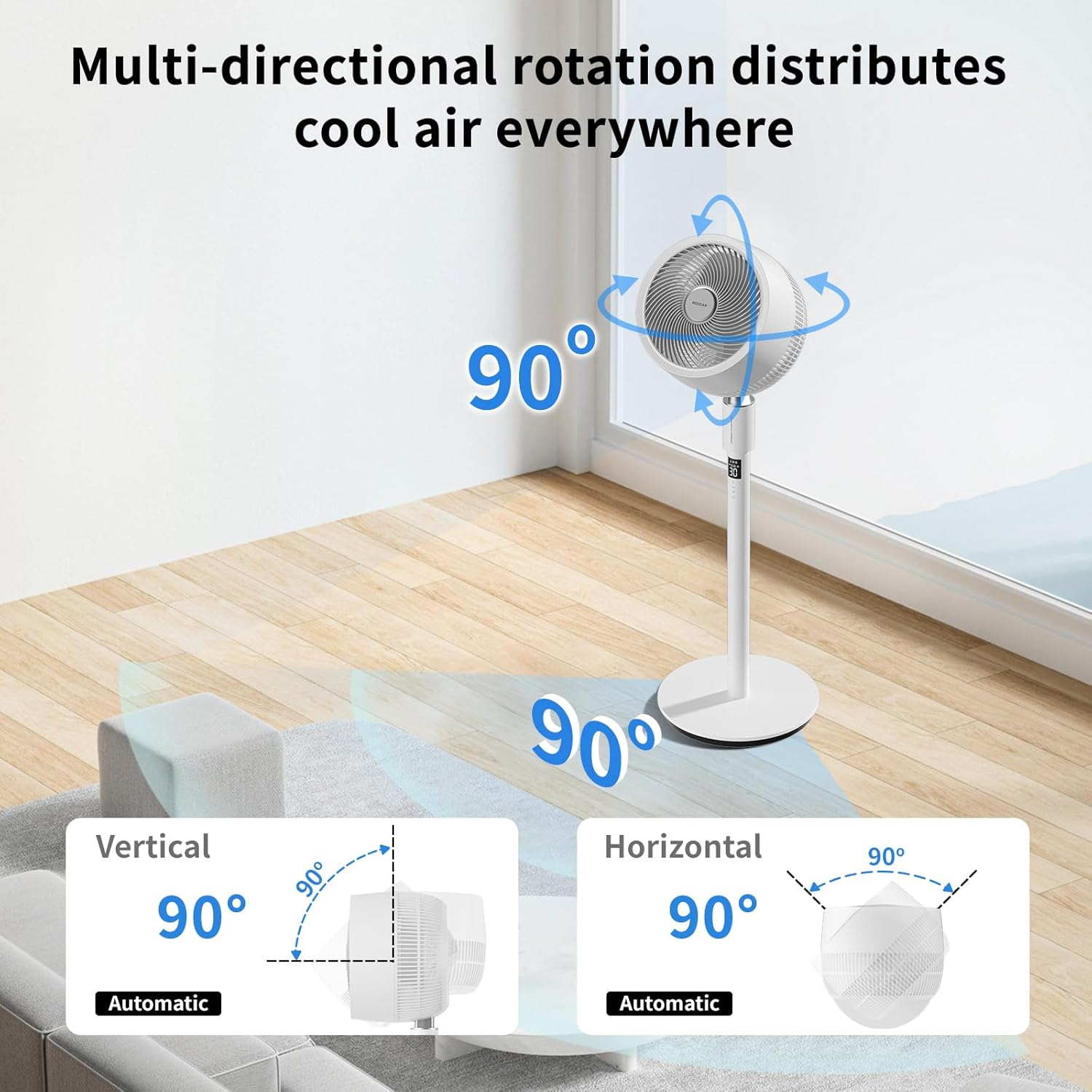 Pedestal Fan, Height Adjustable Standing Fan with Remote, 90&deg; Oscillating Floor Fan, 32 Speeds, 25Db Quiet Room Fan, 12H Timer, for Home, Office image number 1