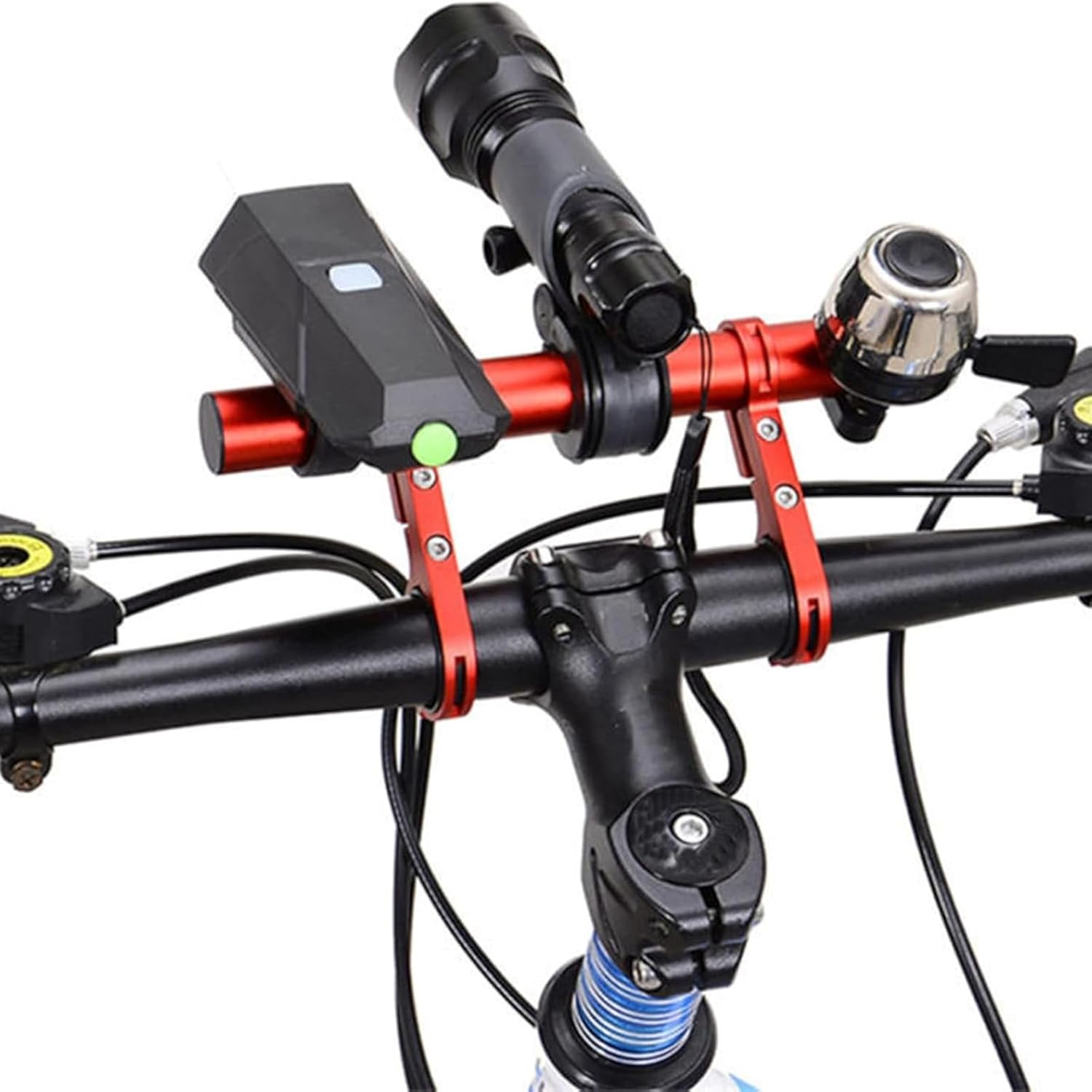 Fkereg Bicycle Handlebar Extender, 20Cm Double Clamp Mount Handle Bar Extension for Bike, Aluminum Alloy Handlebar Extensions Bracket for Bicycle, Cycling Equipment Attachment, Red - Blue image number 7