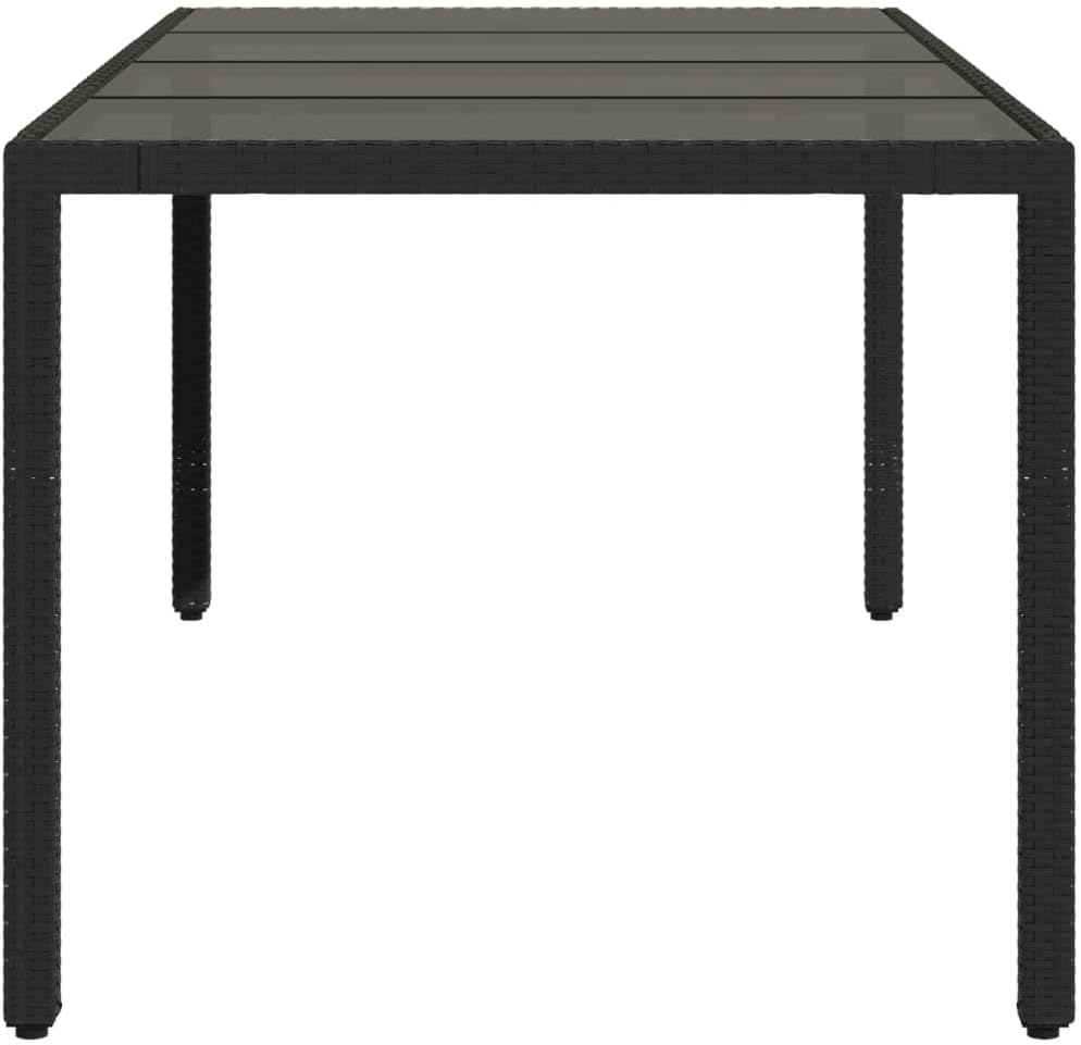 Vidaxl Garden Dining Table - Poly Rattan & Tempered Glass Top, Black, Rectangular, 190 X 90 X 75 Cm - Outdoor Patio, Deck, Garden