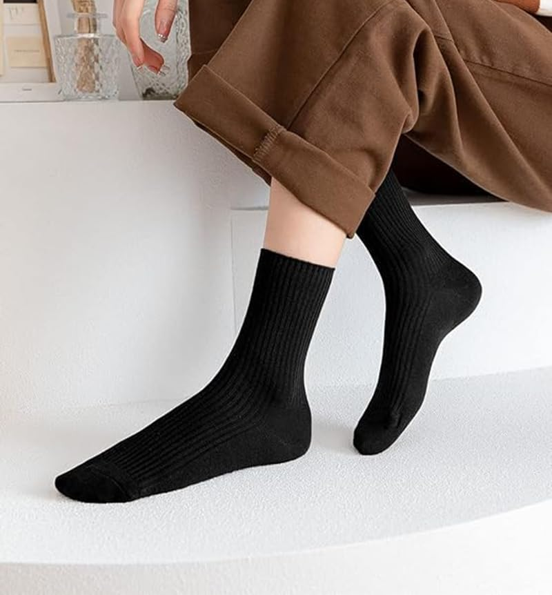 Womens Cute Crew Socks Casual Athletic Aesthetic Socks Neutral Cotton Socks for Solid Color Stretch Socks for Girls