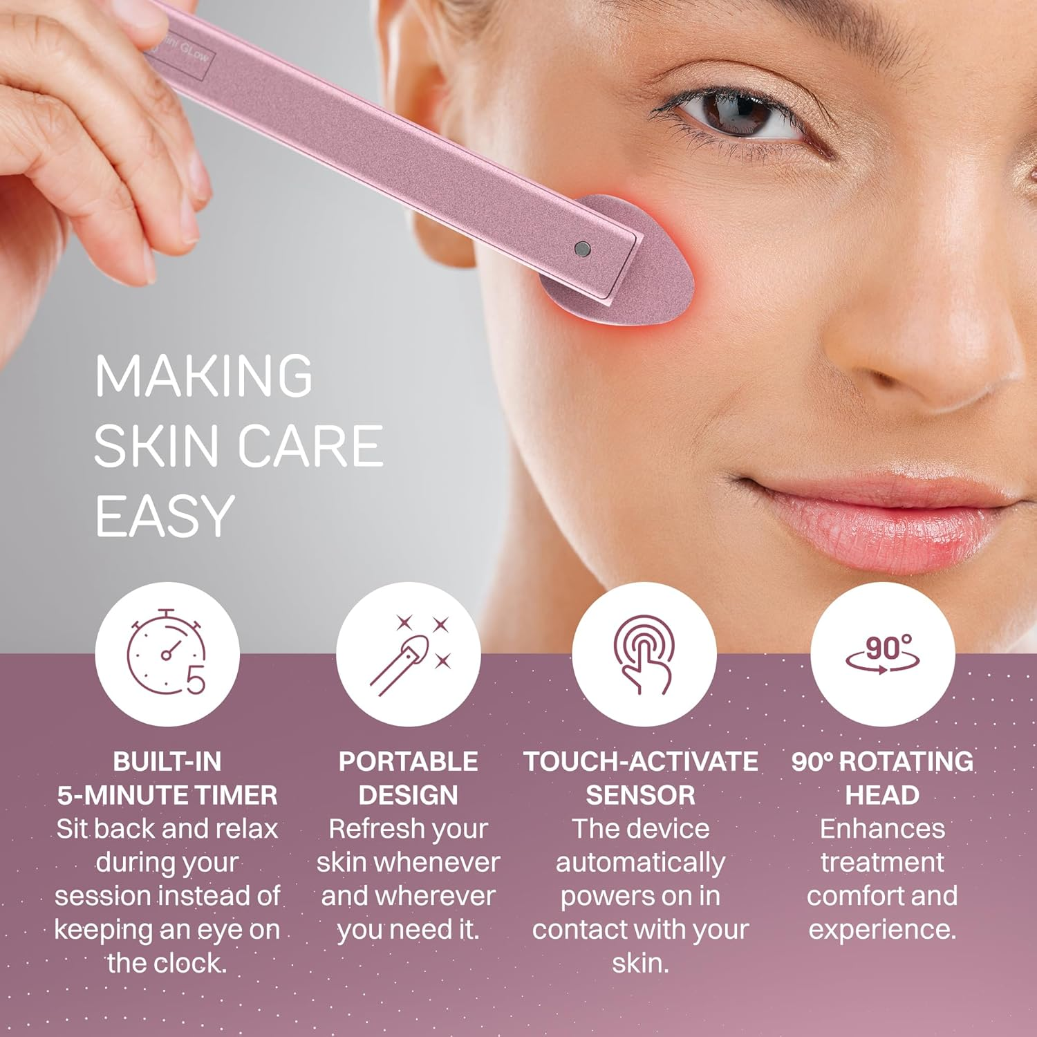 Lumina NRG Mini Glow Pro 5-In-1 LED Face Wand &ndash; Skin Lifting, Toning & Firming Facial Massager with EMS, Microcurrent, Red & Blue Light &ndash; at Home Neck Contouring Beauty Device & Sculpting Tool image number 6